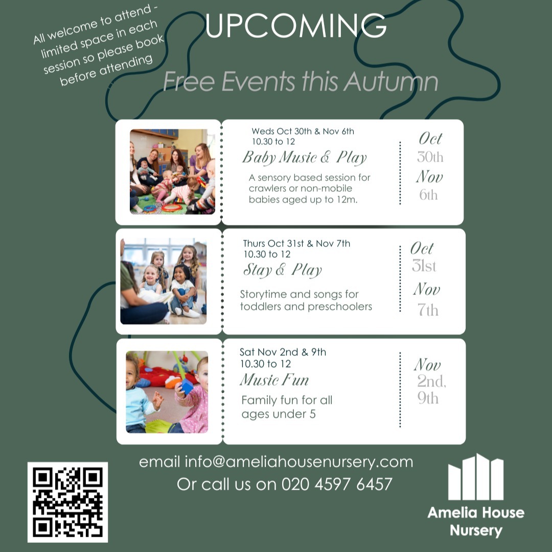 Autumn Fun! Join us for some free Stay & Play events at Amelia House Nursery over the next couple of weeks. Just email or call to book your place. At 31 Hopewell Square, London City Island
#ameliahousenursery #theislandere14 #canningtownparents #royalwharfparents #canarywharflondon