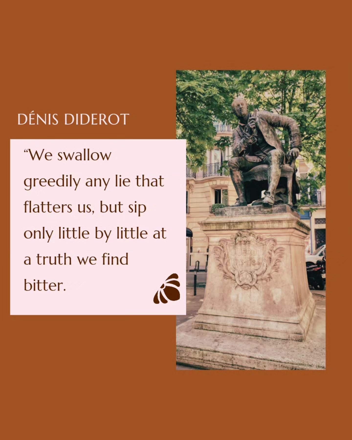 📍Place de l’Odéon – Diderot’s Corner of Truth
“We swallow greedily any lie that flatters us, but sip only little by little at a truth we find bitter.”
He’s been sitting here since 1886, watching Parisians rush to the theater, cafés, and clever debates—probably thinking, “Still sipping that bitter truth, huh?” ☕️📚
Unconventional tip: Whisper a question to him. If the wind changes, he might just answer... with sarcasm.
#DiderotKnows #SaintGermainSecrets #TruthSipsSlow #EnlightenmentWithAttitude #StatueStories #ParisUnscripted