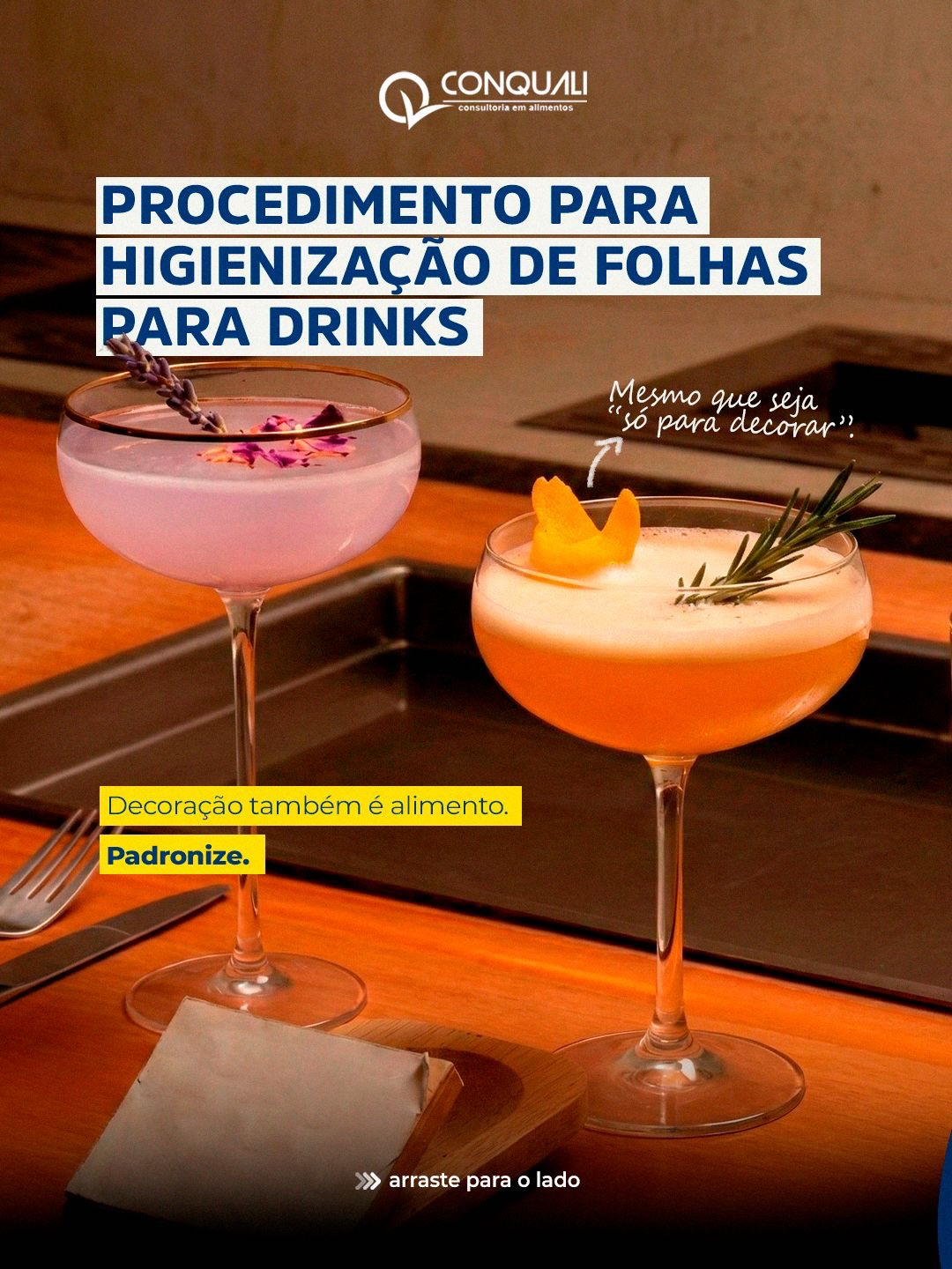 Folha no drink não é “só enfeite”. 🌿🍸
Se encosta no copo, no gelo ou no líquido, é alimento, e precisa de higienização padronizada.
✅ Resumo do procedimento:
1. Água potável + recipiente limpo
2. Solução sanitizante conforme o rótulo (pó ou líquido)
3. Seleção e descarte de partes não aproveitáveis
4. Lavagem folha a folha (removendo sujidades)
5. Imersão pelo tempo indicado (ex.: 15 min)
6. Enxágue em água potável corrente
7. Secagem e armazenamento em recipiente limpo, tampado e identificado
🔎 Por que isso importa?
Porque o detalhe que valoriza o drink também pode virar ponto de risco se não tiver controle.
📌 Salve esse passo a passo e padronize na sua operação.
#Conquali #SegurançaAlimentar #BoasPráticas #BPM #QualidadeAlimentar Coquetelaria Bar Restaurante Padronização Higienização
