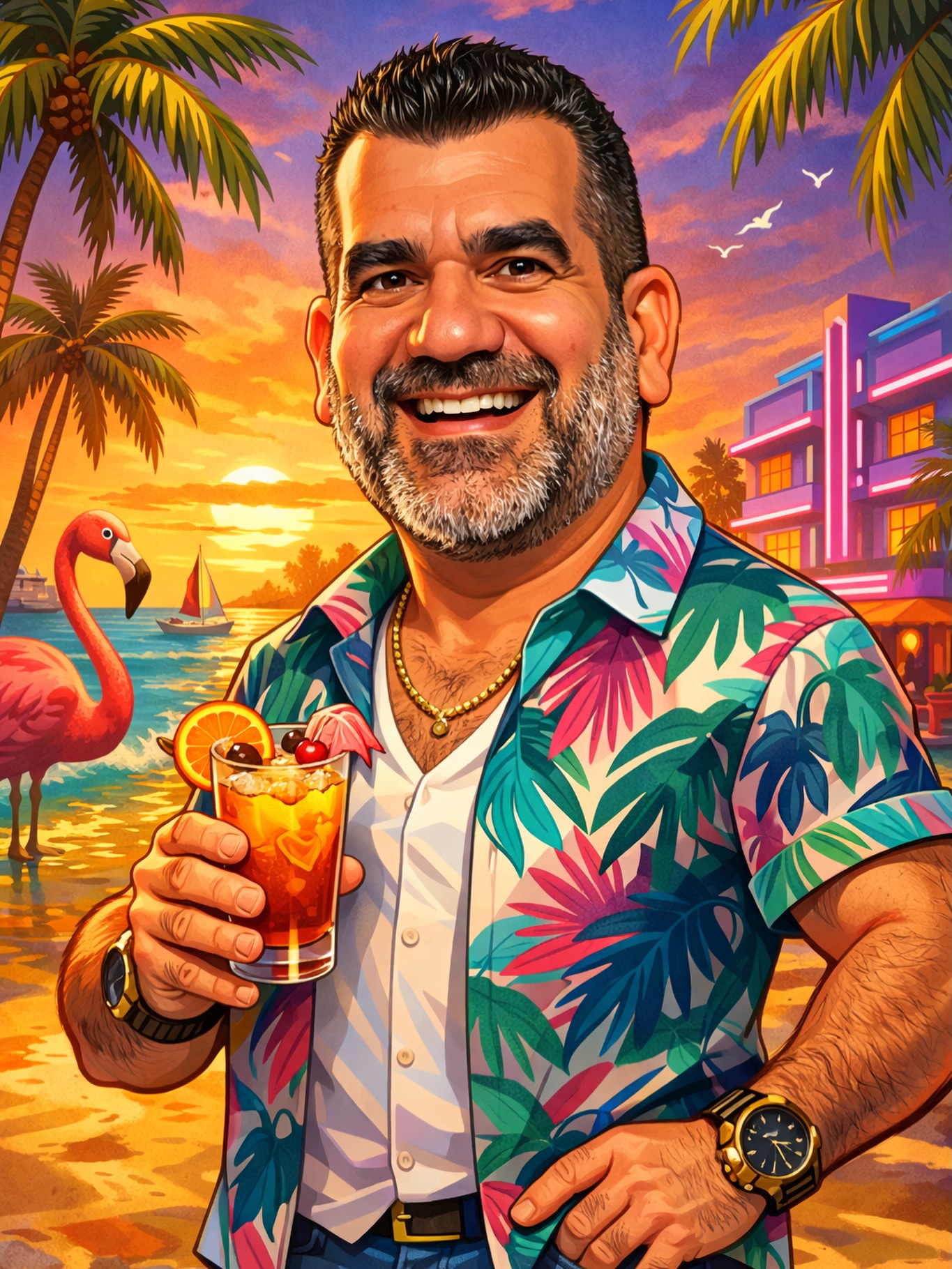 Riding the wave of the Miami flair caricature
Miami for ever!