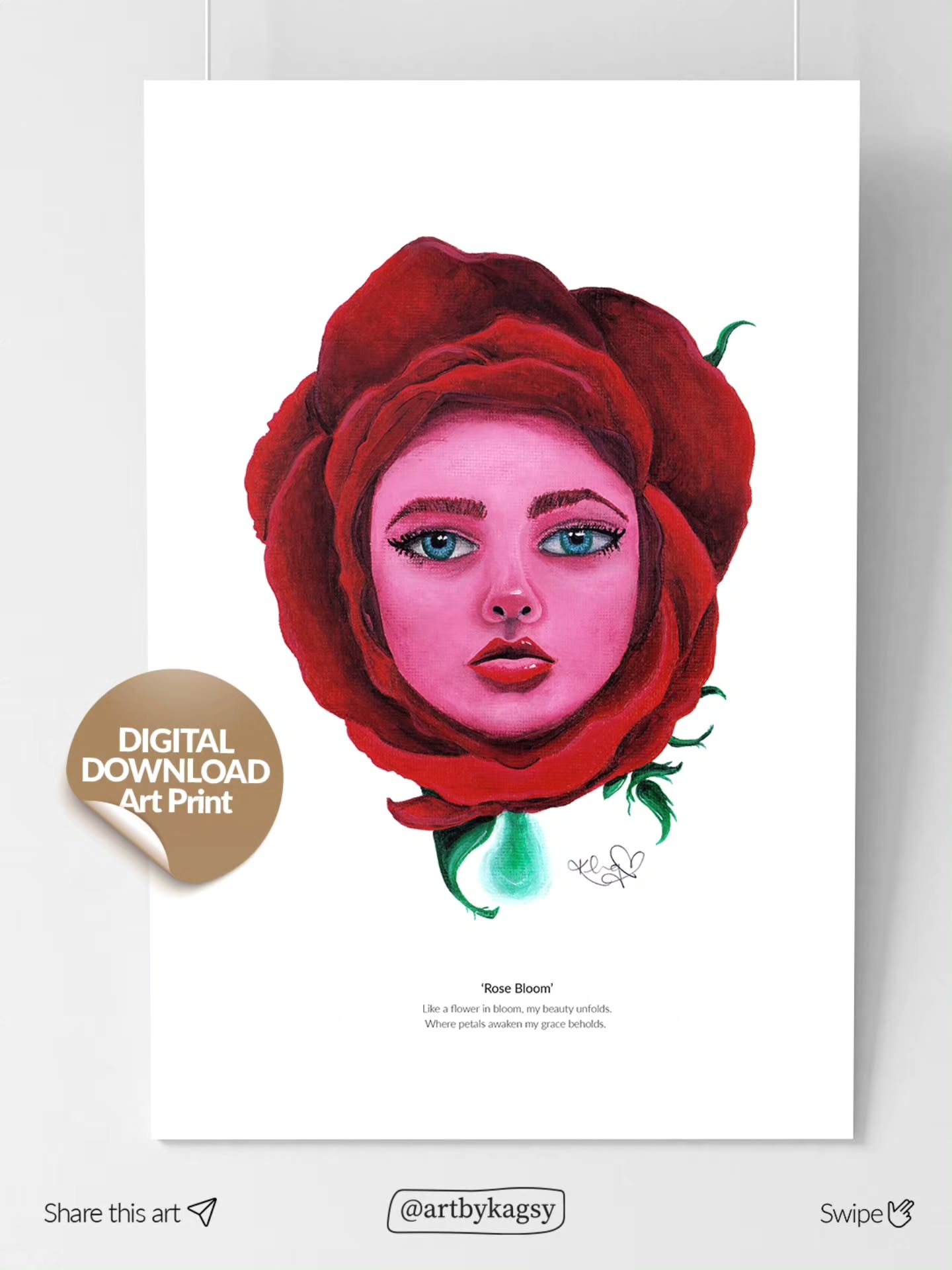 What if your beauty bloomed like this?
Have you noticed how beauty unfolds differently when it comes from within? No matter what the environment is around you, like a rose, you will always bloom?
‘Rose Bloom’ was born from that energy. It’s more than a painting to me, it’s a reminder that whatever blooms within you is already beautiful, radiant, ready to burst free.
Love and Light, Kagsy x
#flowerart #spiritualart #digitaldownloads #artist #mixedmediaart