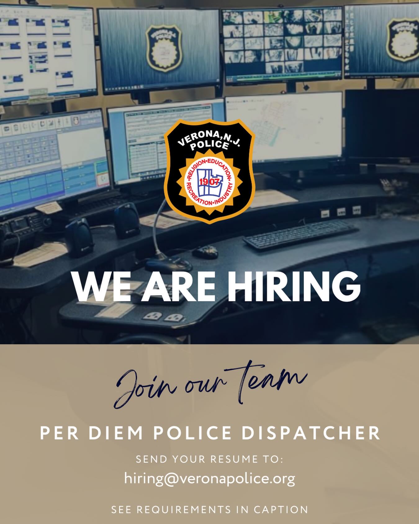 Join our team and play a critical role in serving the community when it matters most. We’re seeking a skilled and dependable Per Diem Dispatcher.
Requirements include:
Valid Basic Telecommunicator Certification
Valid EMD Certification
Valid Basic Life Support (BLS)/CPR Certification
18 months of experience preferred
Pay: $23–$33 per hour, commensurate with experience
To apply: Please send your cover letter, resume, and certifications to hiring@veronapolice.org
Join a professional team dedicated to serving and protecting our community.
#veronapd #dispatcher #veronapolice