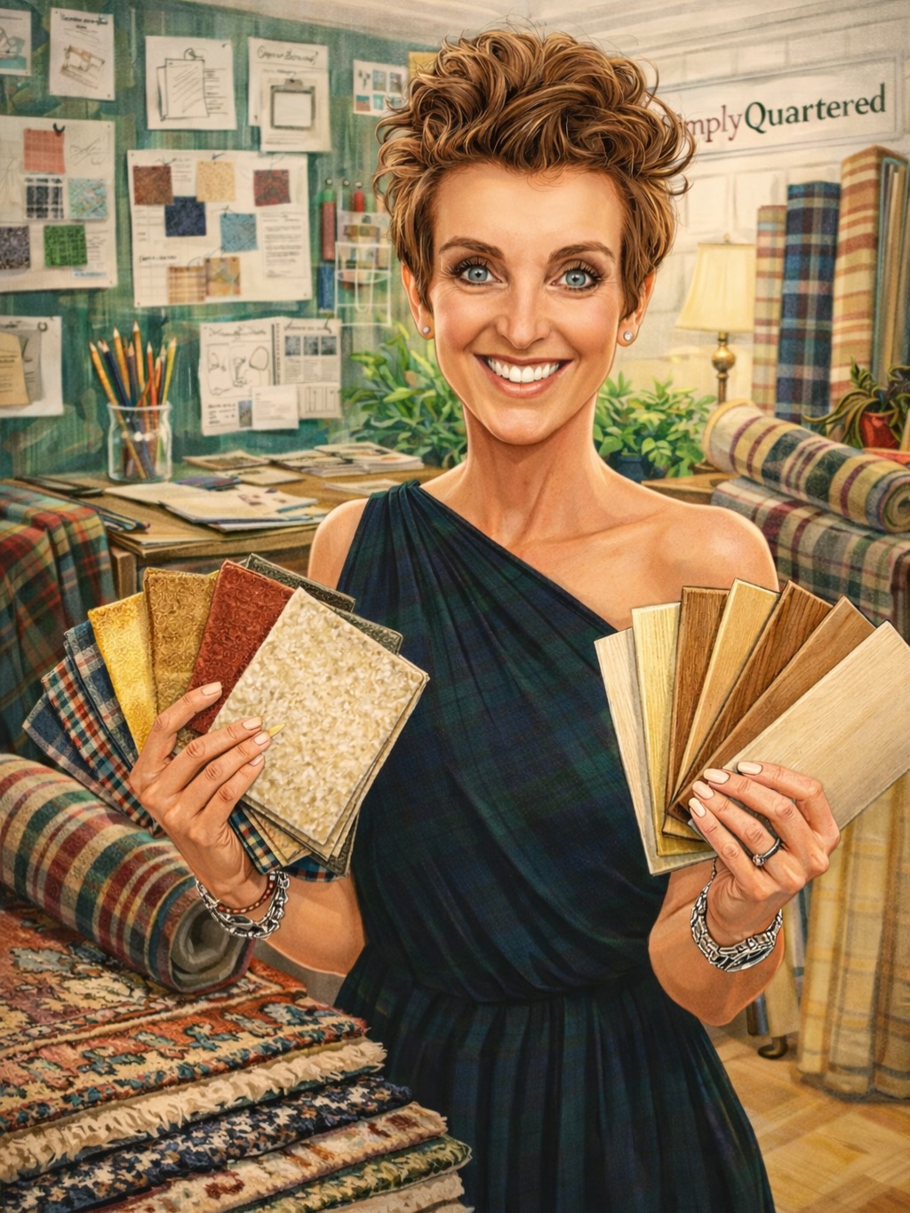 We don’t usually follow trends, we follow timeless. But these caricatures? We have to admit… we’re loving this one. And of course, we couldn’t leave out our daughter, SQ’s future CPA in the making. #SimplyQuartered #TimelessDesign #StudioStyle #ClassicWithCharacter #PlaidPerfection