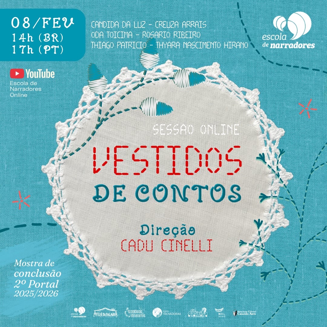 #repost @escoladenarradoresonline
O próximo domingo, 8 de fevereiro de 2026 será um dia especial para a @escoladenarradoresonline : dia de conclusão de nossa 18º turma do 2º Portal Brasil-Portugal! ❤
Transmissão ao vivo/em direto às 14h do Brasil e 17h de Portugal em nosso canal youtube - link na bio!
Convidamos a todos os que desejarem passar um bom domingo a ouvir histórias que possam aceder ao nosso canal no Youtube Escola de Narradores Online.
Os fabulosos narradores “Vestidos de Contos” são: @candida.da.luz , @arraiscreuza , @odatoicima , @rosarito.ribeiro , @thiagosoarespatricio e @thyara___h ❤ E a direção artística deste exercício é do mirabiloso @caducinelli com a direção técnica de @lucosta.vasconcelos e direção pedagógica de Josy Correia.
Esperamos por si!
#escoladenarradoresonline
#conclusão2ºportal2025_2026
#18ºturmaescoladenarradores
#VestidosdeContos