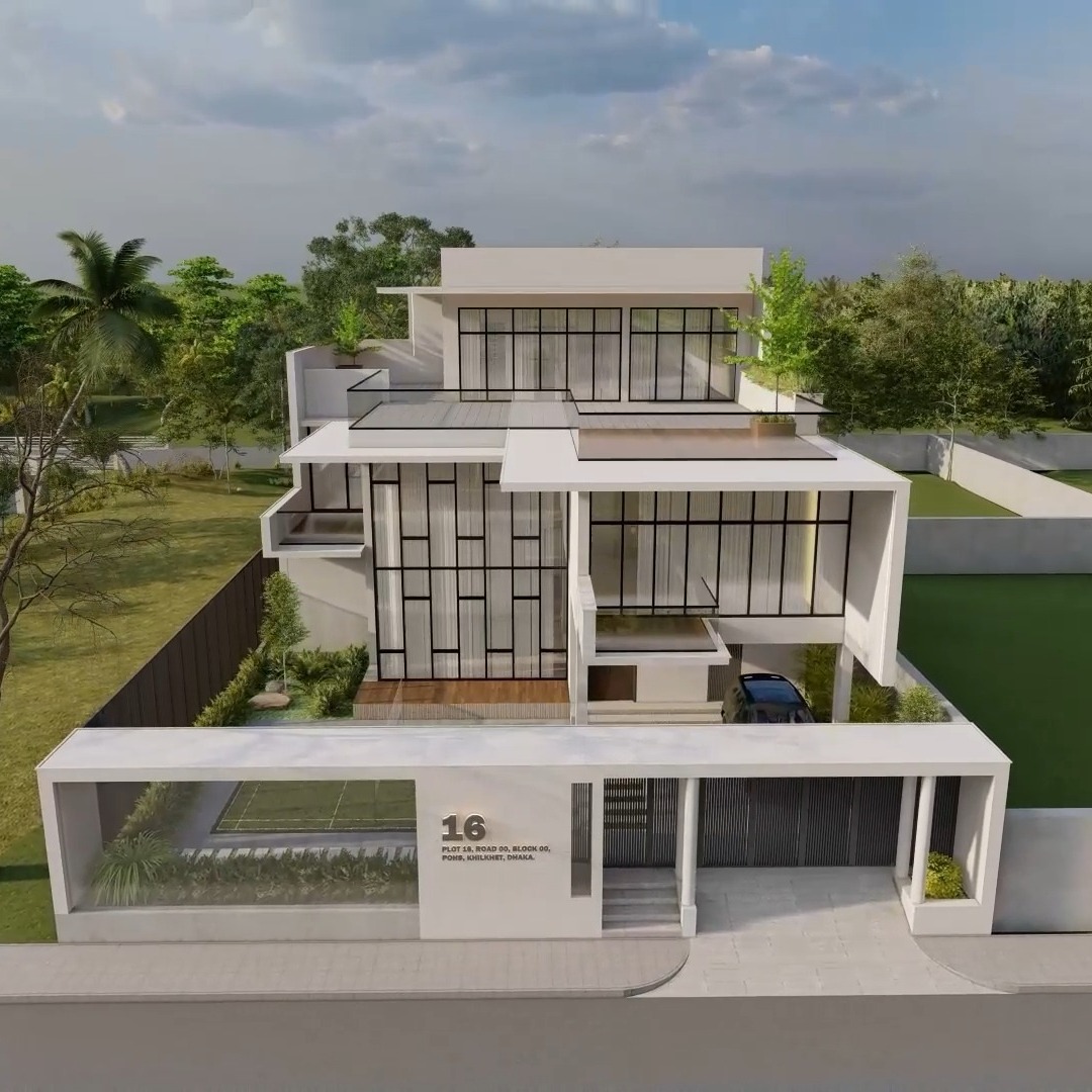 Contemporary Urban Duplex Residence at Dhaka | A Modern Family Home | Studio 16 Architects
Located on a 7-katha plot in the serene neighborhood of POHS, Khilkhet, Dhaka, this modern duplex residence is a refined expression of contemporary architecture and functional elegance by Studio 16 Architects.
Designed with clarity and openness, the residence features a welcoming foyer that leads into a stunning double-height living space, creating a sense of grandeur while maintaining warmth and comfort. Large glazed openings, clean horizontal lines, and layered volumes define the architectural character of the building, allowing natural light and ventilation to shape the interior experience throughout the day.
The ground floor accommodates a guest bedroom, common amenities, and a seamless kitchen-dining-utility arrangement, ensuring effortless daily living and entertaining. A sculptural staircase connects to the first floor, where a cozy family living space and three spacious ensuite bedrooms offer privacy and comfort for the family.
With its balanced façade composition, modern material palette, and thoughtfully designed terraces, this residence stands as a sophisticated urban home that reflects simplicity, functionality, and timeless design.
Architecture : Simplicity in Diversity
Designed by Studio 16 Architects
#Studio16Architects #S16A
#ModernDuplex #DuplexDesign
#ContemporaryArchitecture #LuxuryLiving
#DhakaArchitecture #POHSKhilkhet
#BangladeshArchitecture #ResidenceDesign
#ModernHomeDesign #ArchitecturalDesign
#ArchitectureSimplicityDiversity