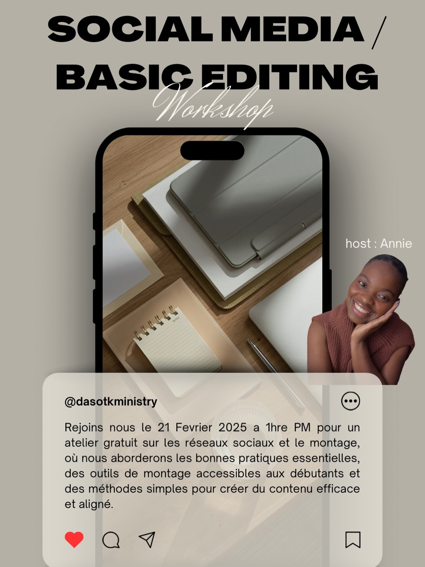 Come with all your questions regarding social media and editing !
Weâll talk about confidence, your setup , how to plan ahead etcâŠ.
link will be shared on our Instagram story on February 20 and 21 before the workshop!
Will you be joining us?