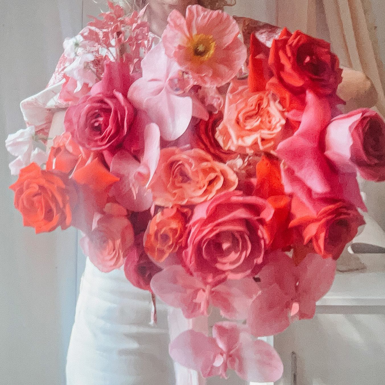 For the lovely bride Alex 💓 #bridalbouquet #colourexplosion #sydneyweddingflorist #floristholdingflowers #mosmanwedding #pinkflowers