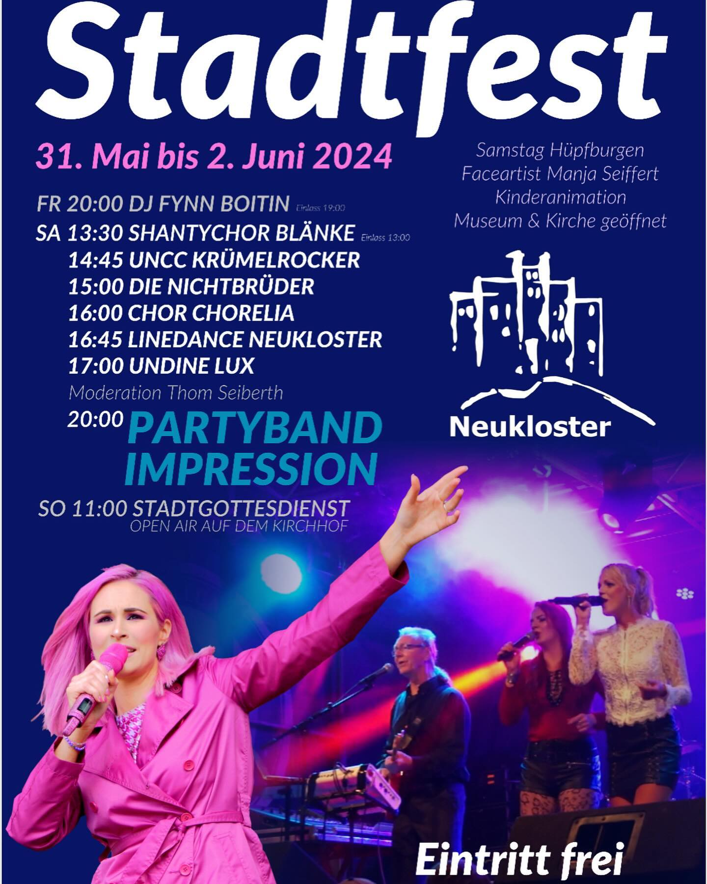 Wir sind dabei. Stadtfest Neukloster vom 31.05.-02.06.2024 auf dem Klosterhof.