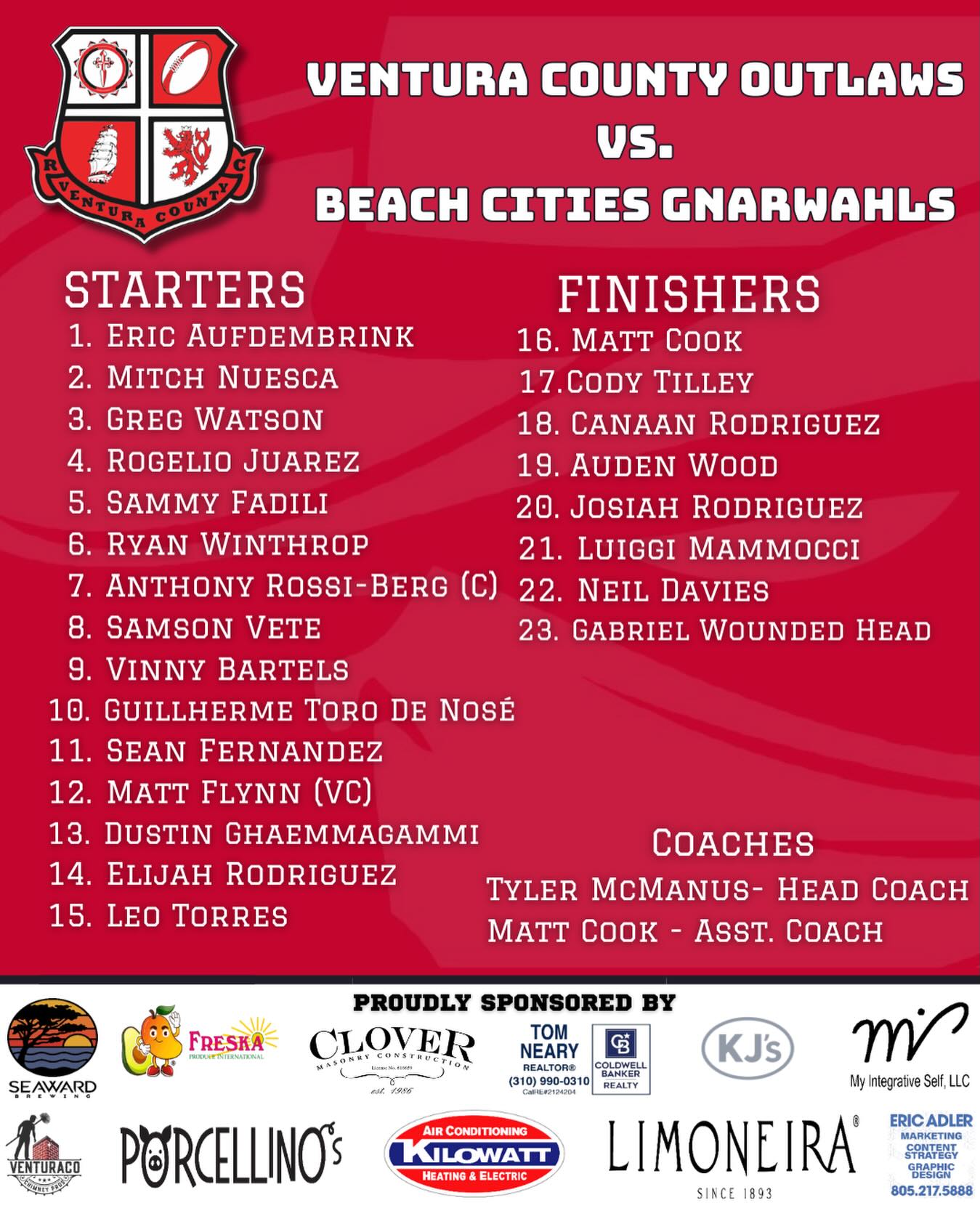 Your Outlaws match day 23 as we travel south to take on Beach Cities.
WE ARE!