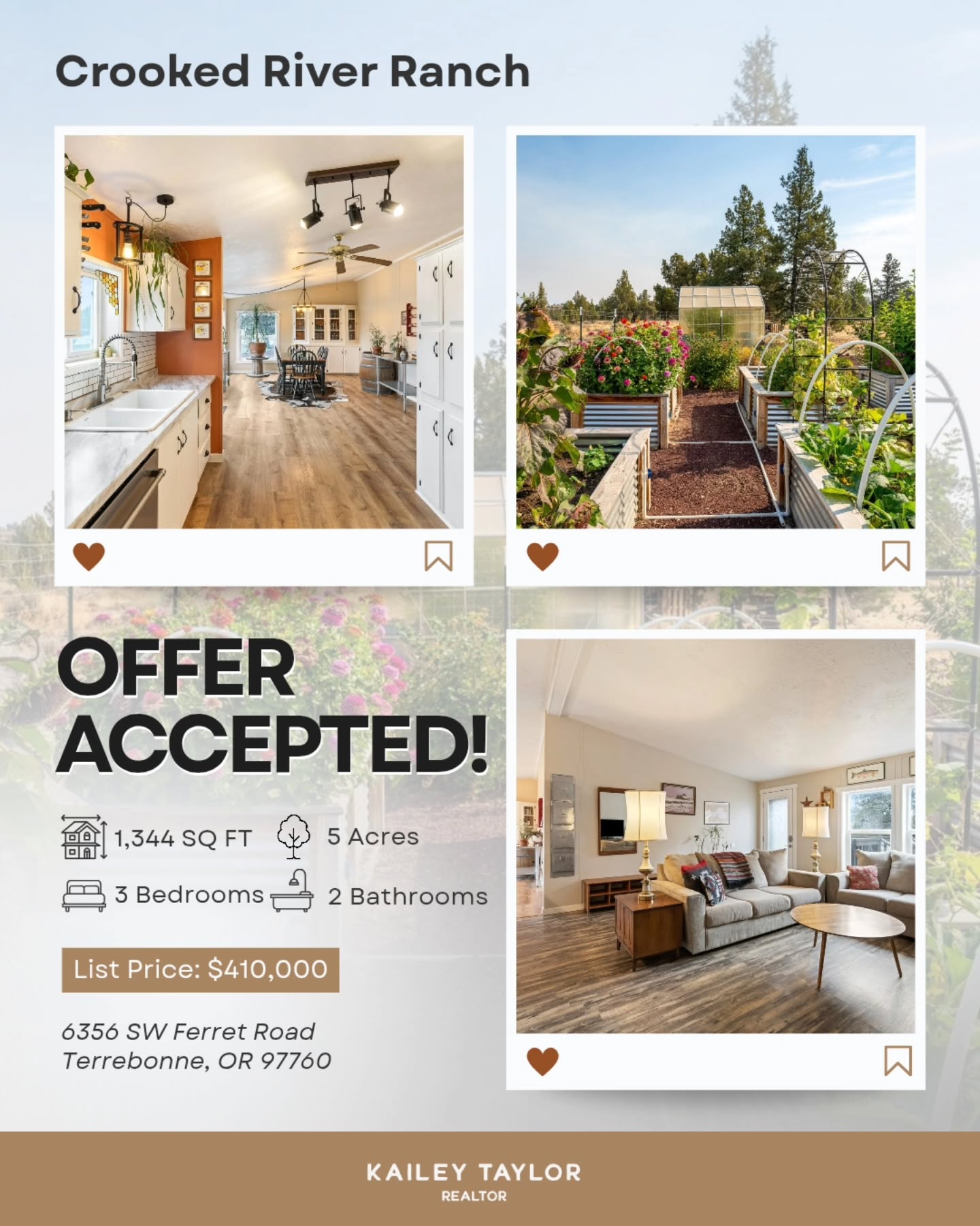 Offer accepted in Crooked River Ranch 🌿
5 acres, a greenhouse, a beautifully dialed garden, and chickens and ducks already calling it home. My clients are officially stepping into their homestead era and could not be more excited.
This is exactly why I love what I do. Helping people build a life, not just buy a house. 🏡💚
.
.
.
#livelifeinbend #realtorkailey #oregonrealestate #crookedriverranch #lgbtqrealtor