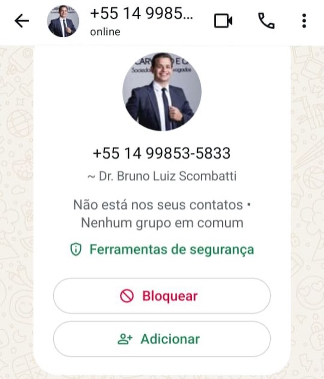 ALERTA DE GOLPE ⚠️
Criminosos estão se passando por mim @brunoluiszaia, utilizando minha foto, nome e dados de processos públicos, para entrar em contato com clientes e solicitar informações ou valores.
❌ Não passe dados pessoais
❌ Não faça PIX ou pagamentos
❌ Desconfie de contatos fora dos canais oficiais
As medidas cabíveis já estão sendo tomadas.
Em caso de dúvida, confirme diretamente comigo pelo telefone (14) 99730-1705.