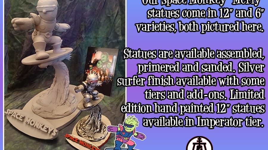 This is one of our statues, I am working on others, that will be available during the campaign. It's available as part of several of our tiers and as an add on item. Check out the campaign starting tomorrow or sign up for pre-launch, link below, and you'll be notified on launch. See you in InSpace!
https://www.kickstarter.com/projects/dwhoward/space-monkeys-1