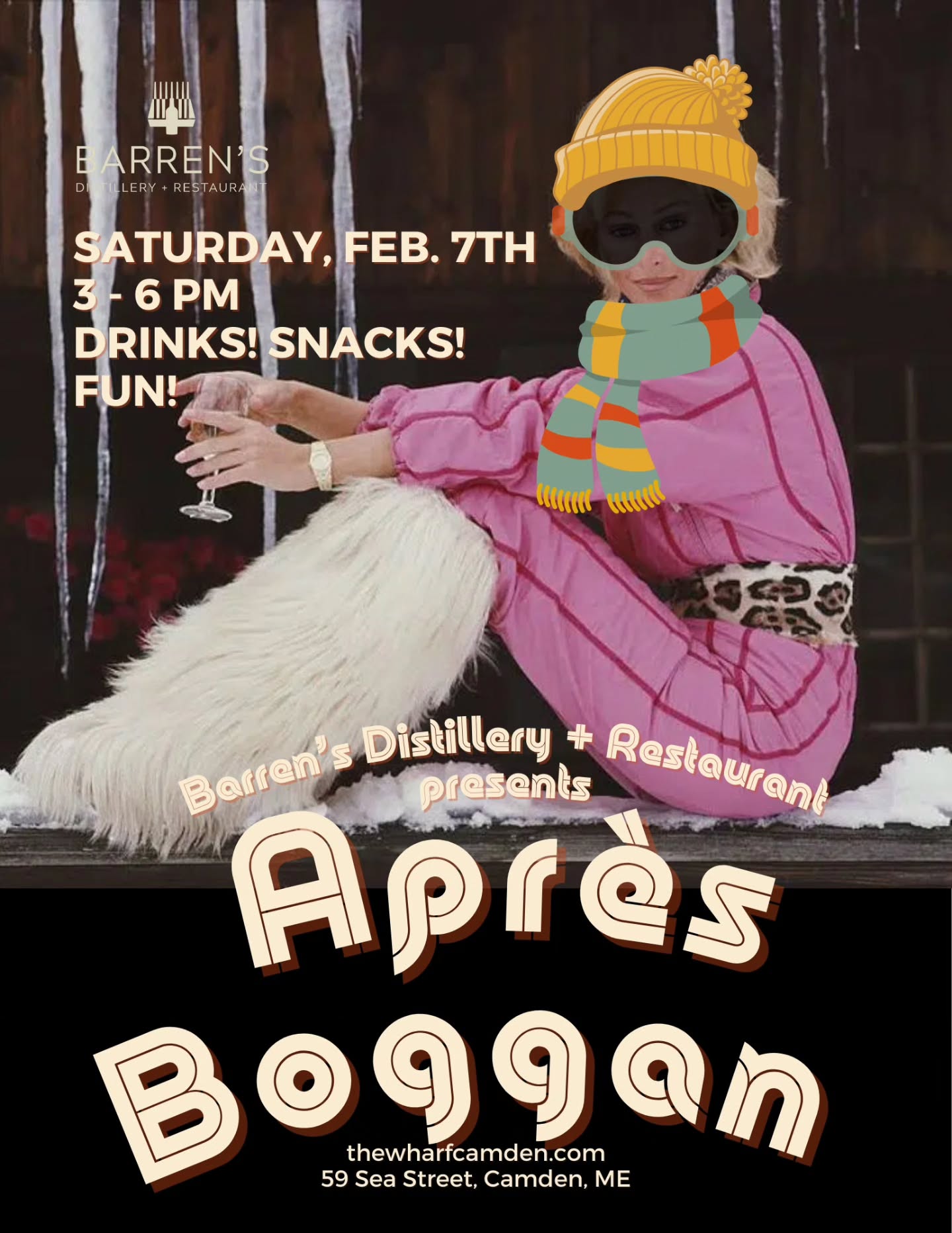 After cheering on the U.S. Toboggan Nationals this weekend, swing by @bluebarrendistillery on The Wharf from 3-6 PM for tasty cocktails, yummy snacks, and harbor fun. Bundle up and join us at afters on Saturday!