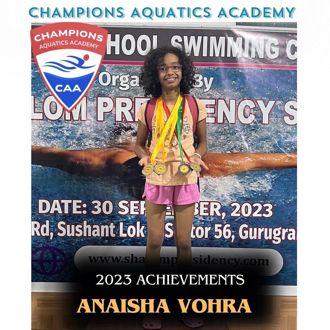 â˘CBSE Zonal - 2 Silver
â˘CBSE National - participation
â˘Pathways inter-school :
1 silver & 1 bronze
â˘Shalom inter-school :2 Gold, 1 Silver, 1 Bronze
â˘Manav Rachna inter-school : 1 silver
â˘AIMS inter club meet : 1 Silver, 1 Bronze
#championsaquaticsacademy