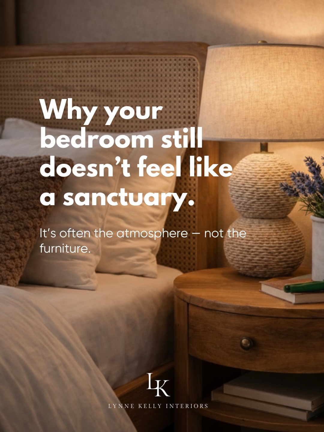 Your bedroom should be the most calming room in your home — a space designed for rest, relaxation and switching off at the end of the day 💤
If your bedroom looks styled but still doesn’t feel like a sanctuary, it’s often the atmosphere that’s missing.
Soft lighting, layered textures and a calm colour palette quietly shape how a bedroom feels, influencing everything from sleep quality to how relaxed you feel in the space.
Creating a calm bedroom sanctuary isn’t about trends or copying a showroom. It’s about thoughtful layering — curtains and blinds that soften light, cushions and soft furnishings that add warmth, and a considered approach to colour and texture ♥️
At Lynne Kelly Interiors, we believe timeless bedroom design comes from attention to detail and intentional choices that support how you want to feel in your home.
Small changes can make a bigger difference than you think.