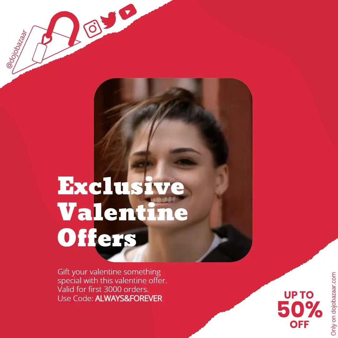 Exclusive Valentine Offer!!
Get upto 50% OFF
On all products on dojobazaar.com
Using This Code: ALWAYS&FOREVER
Hurry up this code is valid only for first 3000 orders, try to be in the race.
Follow @dojobazaar on Instagram, Twitter & subscribe to our channel on YouTube for more offer updates,
Stay Tuned...
#fashion #valentineday #offers #sale