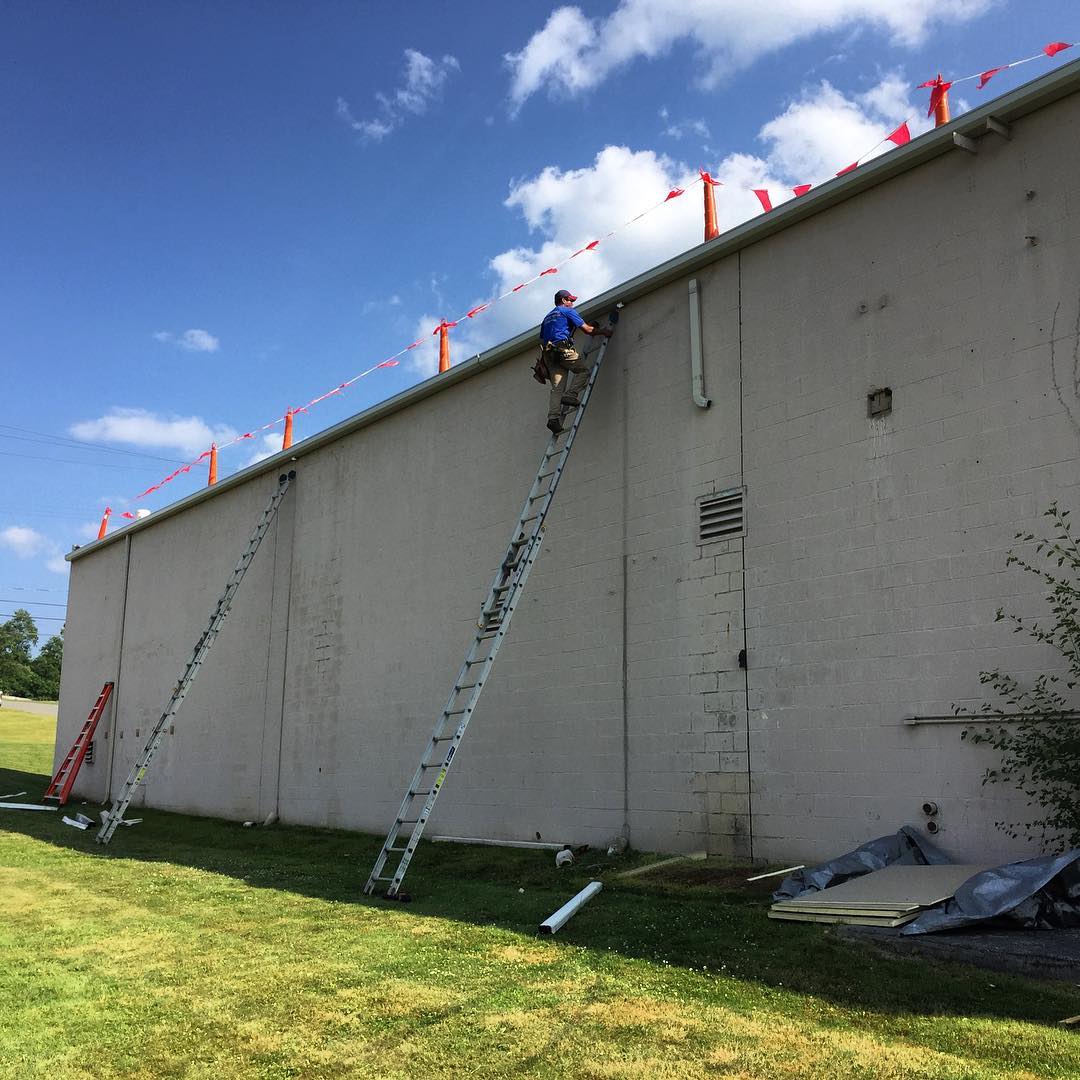 Installing 7 inch flange-back gutters. #balticohio #commercialgutters #ohioroofing #ohiocontractors #gutters