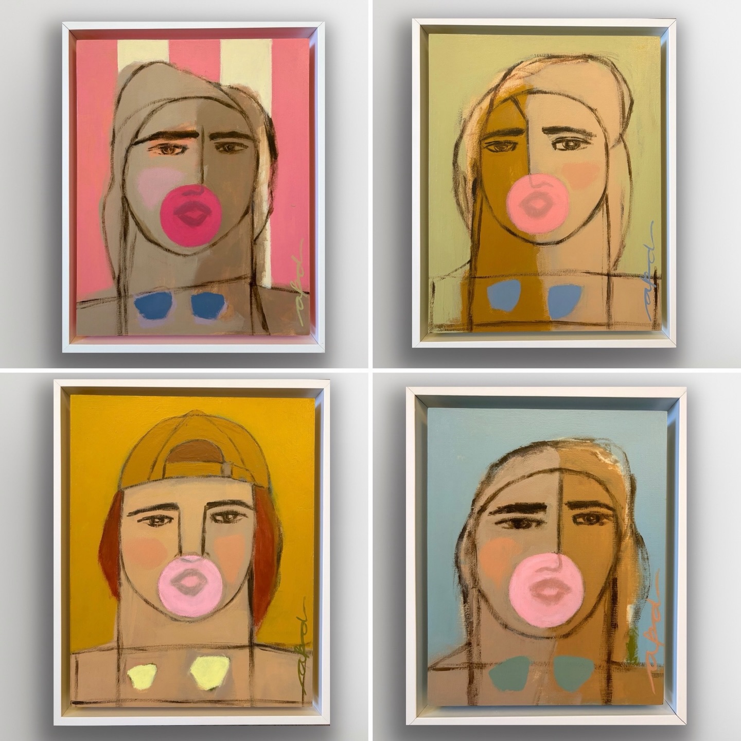 Meet some of the “Bubble Gum Gals”! Full of fun, personality and color!
This new collection from Alison Duncan includes two sizes of 12 abstract figures on wood panels framed pieces.
Just wait until you hear some of the names…they are soooo good! These gems are sure to add some playfulness and JOY to any space.
If you are on the Early Access list, you’ll get first dibs on Tuesday, February 10th before they are available to everyone on Friday…join the list on the JMS website for all the details.