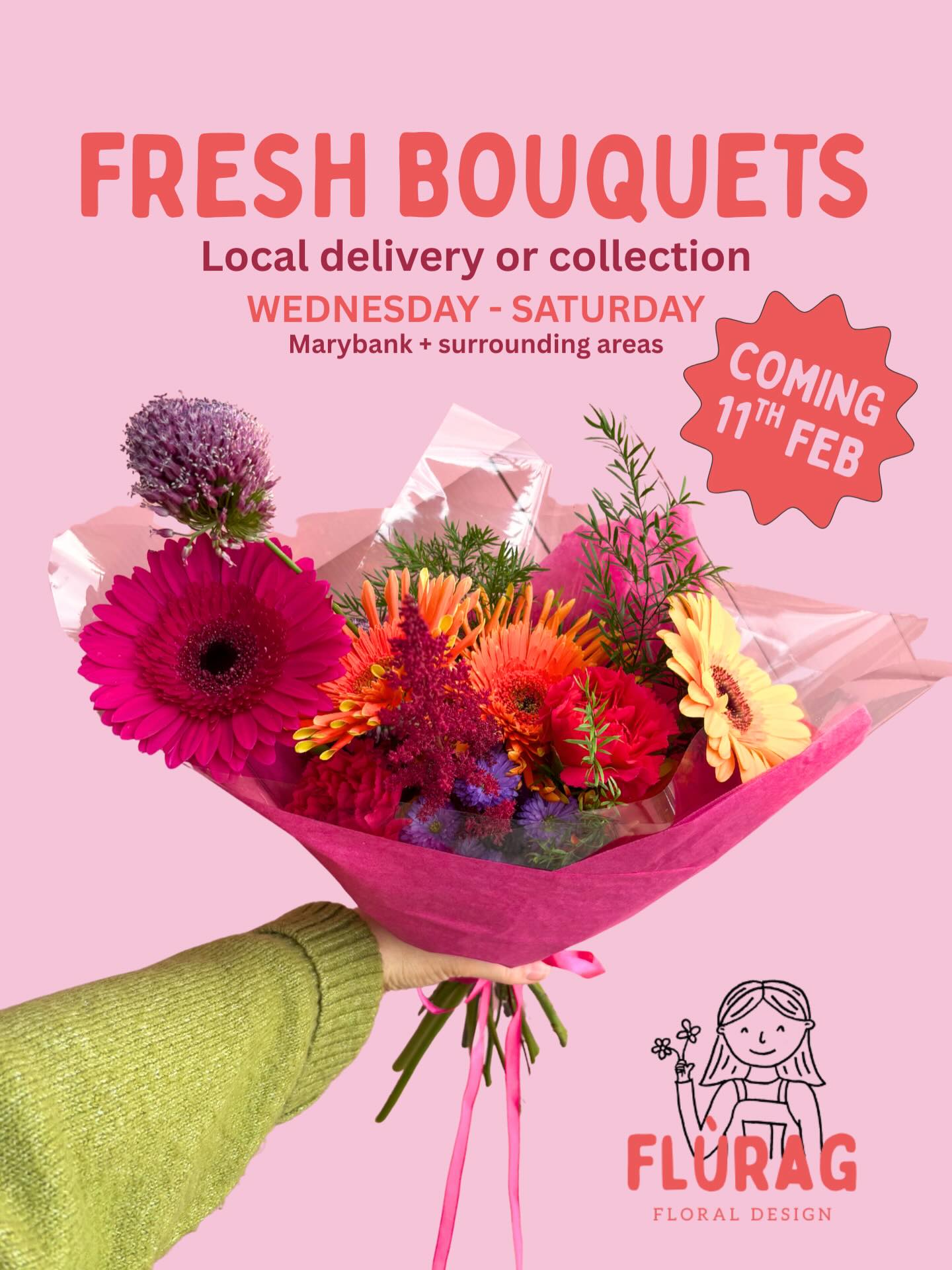 Flùrag Weekly Bouquets are here!!🌷
Pre-orders will open at 7pm TONIGHT for next week’s bouquet⏰
Bouquets will be available for local delivery or collection from Wednesday to Saturday each week (wedding dependant!) starting 11th Feb, just in time for Valentines❤️🔥 All bouquets will be presented in a gift bag or living vase and will differ in colour and style. You may add a note at checkout if gifting a bouquet🤍
Thanks so much for your support,
Kirsty x
#highlandflorist #giftbouquet #weeklybouquet #flowerdelivery