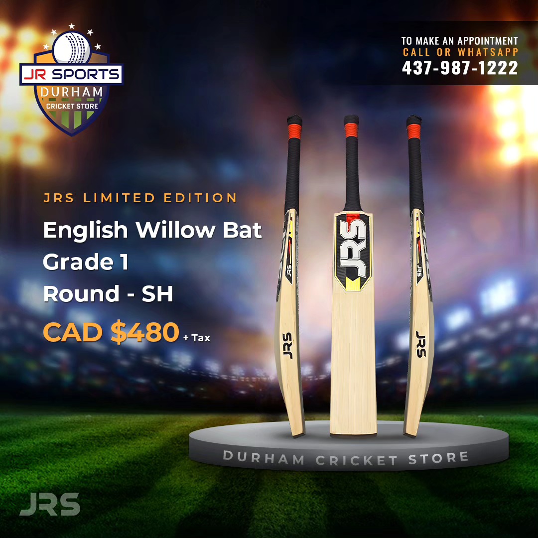 JRSports (Durham Cricket Store) is proud to introduce the JRS collection of English and Kashmir willow bats.
English willow bats - $480.00 +tax
New Grade 1 English Willow Bat - SH
Clean face, 8 straight grains, 1182 gms
Very well balanced and amazing ping.
Oiling, machine knocking, edge/toe taping, anti scuff sheet is Included.
We have more than 100 English and Kashmir willow bats in stock. DM for more details.
Dm for more details.
Bat oiling, machine knocking, anti scuff sheet, and name engraving are also available.
#JRScricketcanada #durhamcricketstore #durhamcricketclub #whitbycricketclub #whitbycricketcanada #cricketincanada #cricketcanada #ontarioncricket #officialcricketcanada #fearlesscanada #fearless #whitby #durhamcricket #durhamregion #officialcricketcanada #jrsports #jrs #ontario #canada