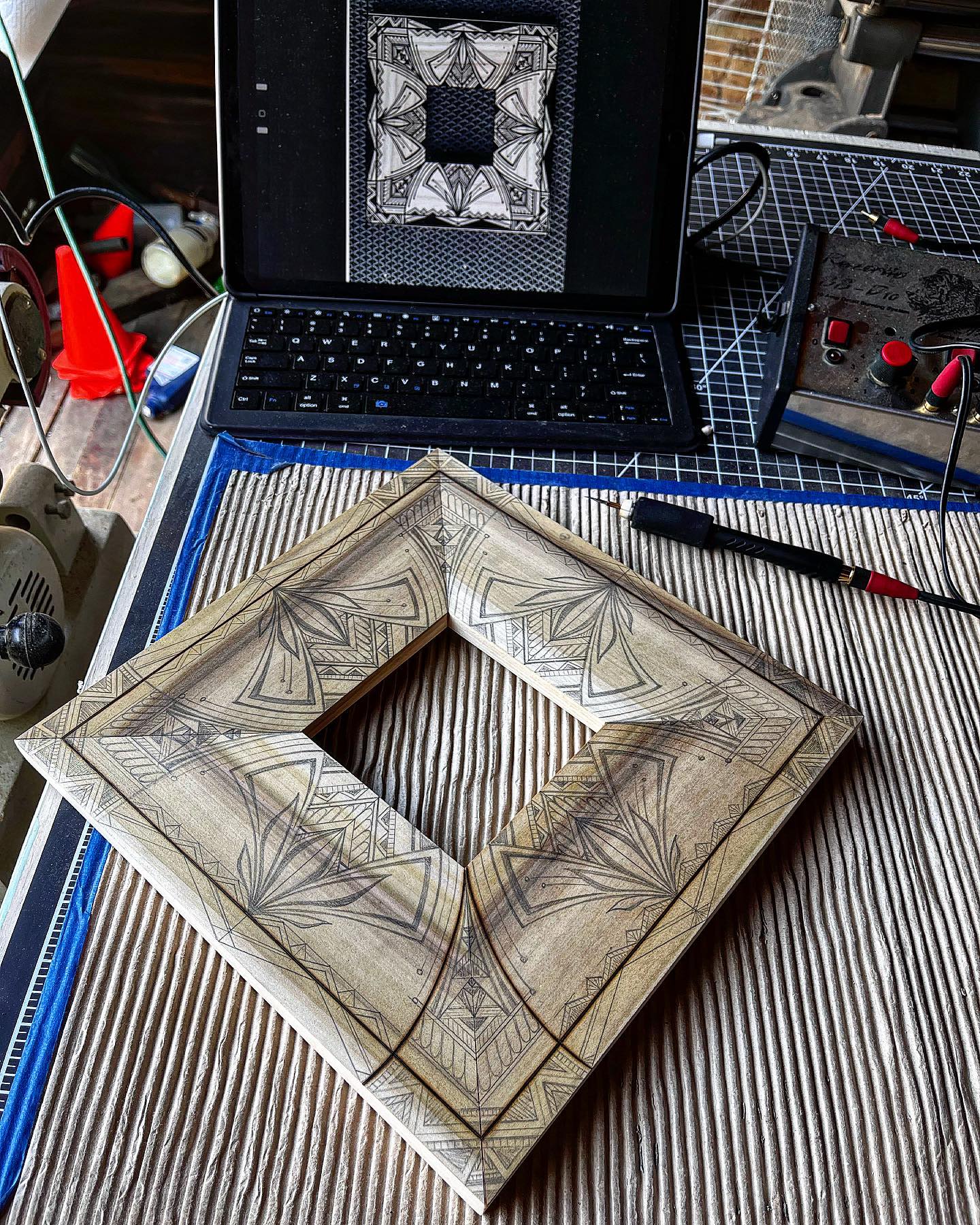 On to the next! I’m still thinking in millimeters from drawing this art deco inspired frame, but now that I’ve got the most stress inducing straight lines done this is going to be a super fun burn 🔥
.
.
.
.
.
.
.
#kcapurasdesign #pyrography #pyrographyart #pyrographyartist #woodart #woodartist #woodburning #woodburningartist #woodburningart #woodporn #burnedbyhand #freehand #abstract #abstractart #woodcraft #originaldesign #oneofakind #femalewoodworker #naturalstyle #homedecor #artdeco #boho #bohohome #statementpiece #mirror #artofinstagram #artporn #process #michigan #localartist @razertip