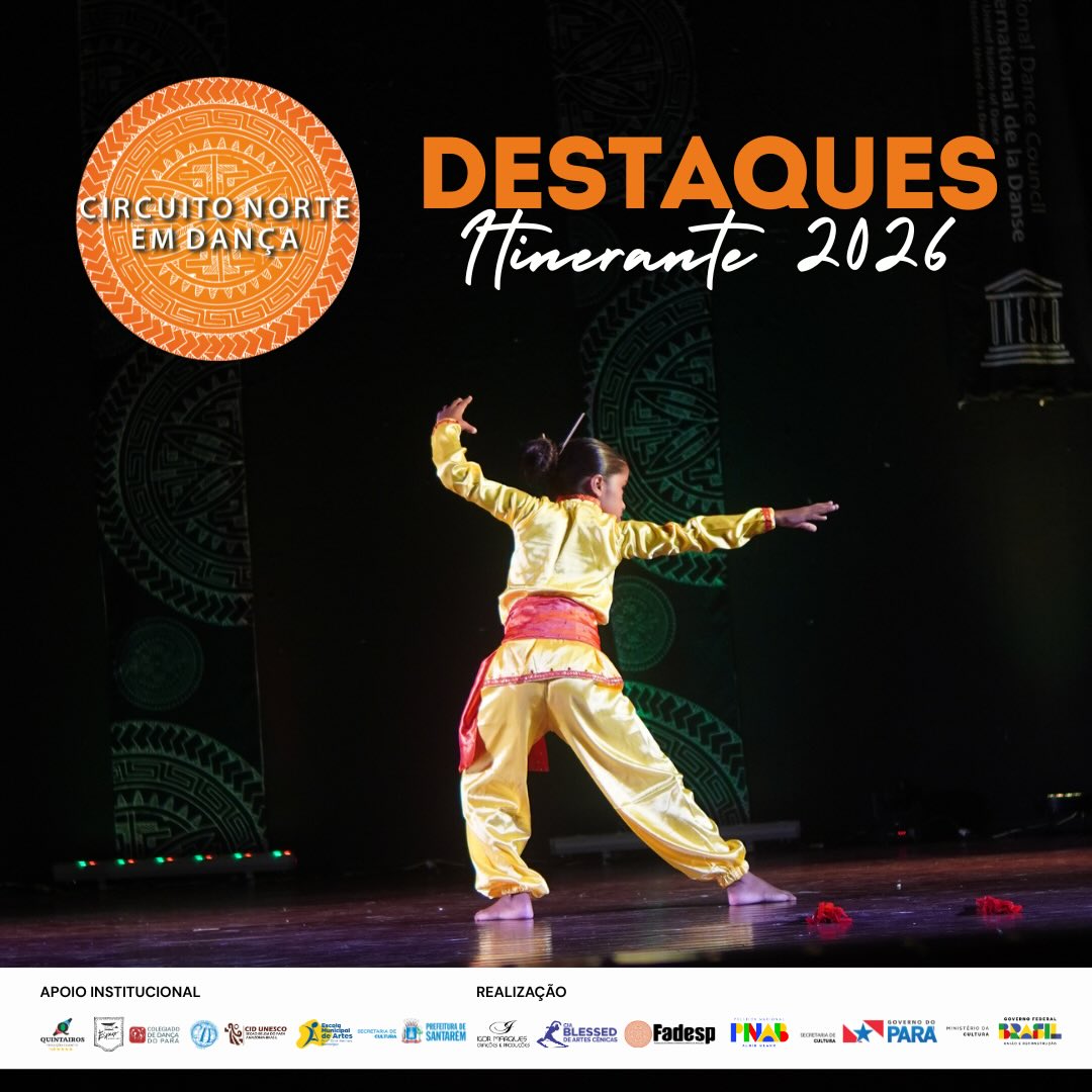 ✨ DESTAQUES – CIRCUITO NORTE EM DANÇA ITINERANTE | SANTARÉM/PA ✨
Santarém foi palco de encontros potentes, corpos em movimento e muita emoção! O Circuito Norte em Dança Itinerante 2026 celebrou talentos da Amazônia e reconheceu os destaques nesta edição histórica. 🧡🌀
🏆 GRUPO DESTAQUE
💃 Escola de Dança Anchieta – Itaituba/PA
🏆 MELHOR COREÓGRAFA
✨ Mayra Bermeguvy – Itaituba/PA
🏆 COREÓGRAFO REVELAÇÃO
🔥 Felipe Monteiro – Manaus/AM
🏆 BAILARINAS DESTAQUES
🌟 Maria Paula Farias – Santarém/PA
🌟 Mirella Monteiro – Manaus/AM
Cada destaque carrega histórias, processos, resistência e amor pela dança. O Circuito segue cumprindo sua missão de fortalecer, valorizar e dar visibilidade à produção artística do Norte do Brasil.
👏 Parabéns a todxs xs artistas, escolas, coreógrafxs e bailarinos que fizeram Santarém pulsar dança!
📍 Seguimos em movimento… o Circuito continua!
#CircuitoNorteEmDança #Destaques2026 #DançaAmazônica #SantarémPA #DançaÉResistência CulturaDoNorte 🧡💃🌀