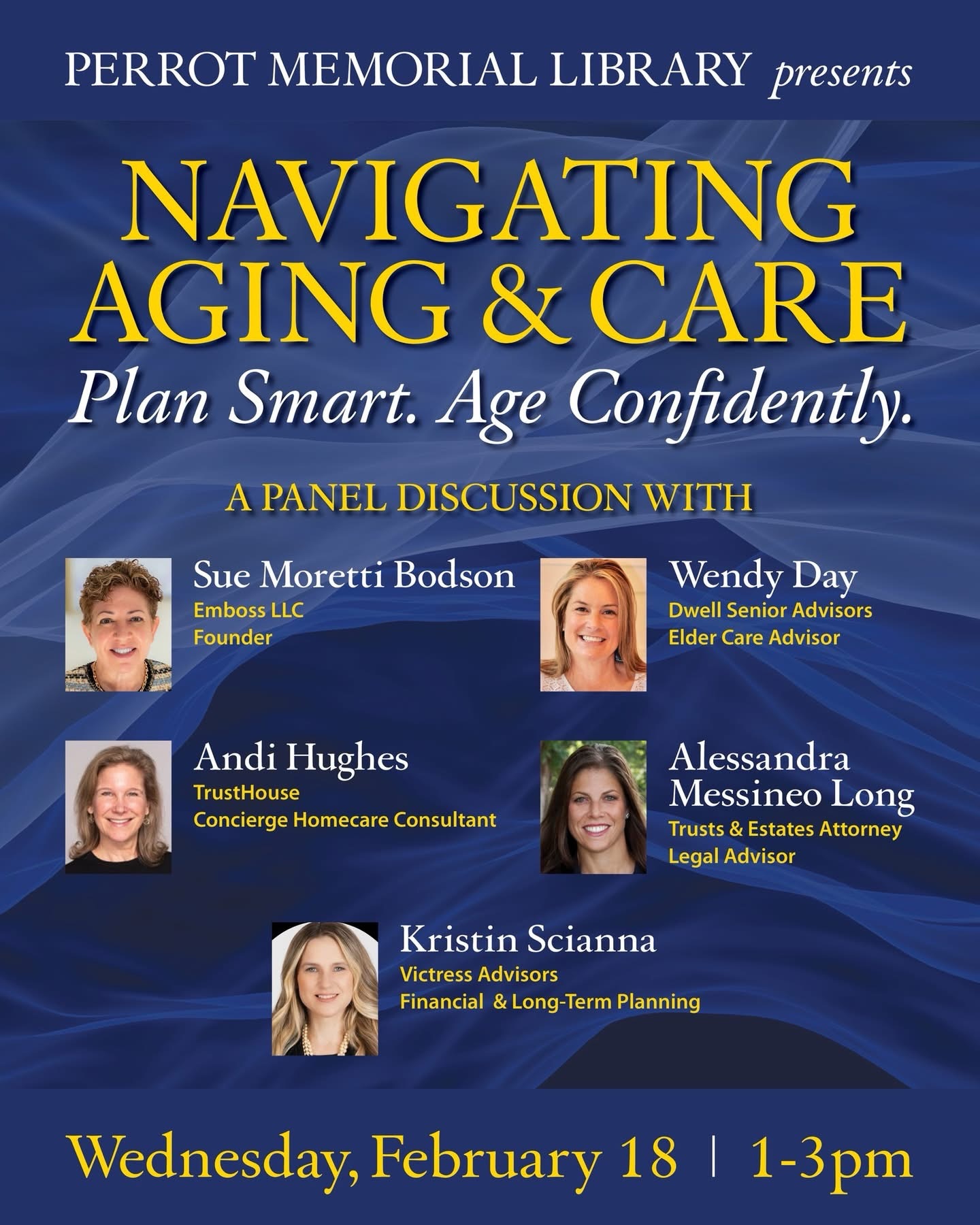 Honored to be moderating this important conversation at @perrotlibrary on February 18.
Navigating Aging & Care: Plan Smart. Age Confidently.
Join us for an engaging & practical panel with trusted experts covering legal planning, care options, and financial and long-term care strategies to help families make informed decisions before a crisis happens.
If you’re planning for yourself or supporting a loved one, this session will help you avoid common pitfalls, understand your choices, and move forward with confidence.
Wednesday, February 18
1–3 PM
Space is limited so please register for free via link in bio.
Plan early. Stay in control. Age with confidence.
#AgingWell #CarePlanning #GreenwichCT #CommunityConversations #ElderCare