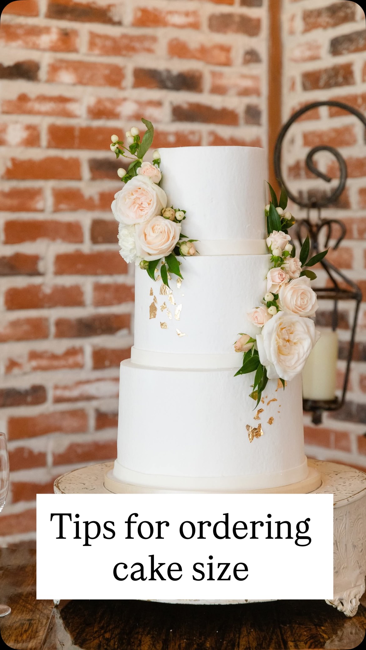 Tips for calculating cake amount:
6-inch round – 12 servings
8-inch round – 24 servings
10-inch round – 38 servings
12-inch round – 56 servings
14-inch round – 78 servings
Typically counted one slice per guest, but if you also have a grooms cake, dessert bar, cupcakes or even chocolate fountain, cake size can be reduced.
If you’re planning to follow the tradition of freezing the top tier to enjoy on your first anniversary, make sure your baker excludes that tier from the serving count. It should be boxed and preserved separately. Some prides opt for alternatives such as doughnuts, fruit pie or even mini chocolate bars!