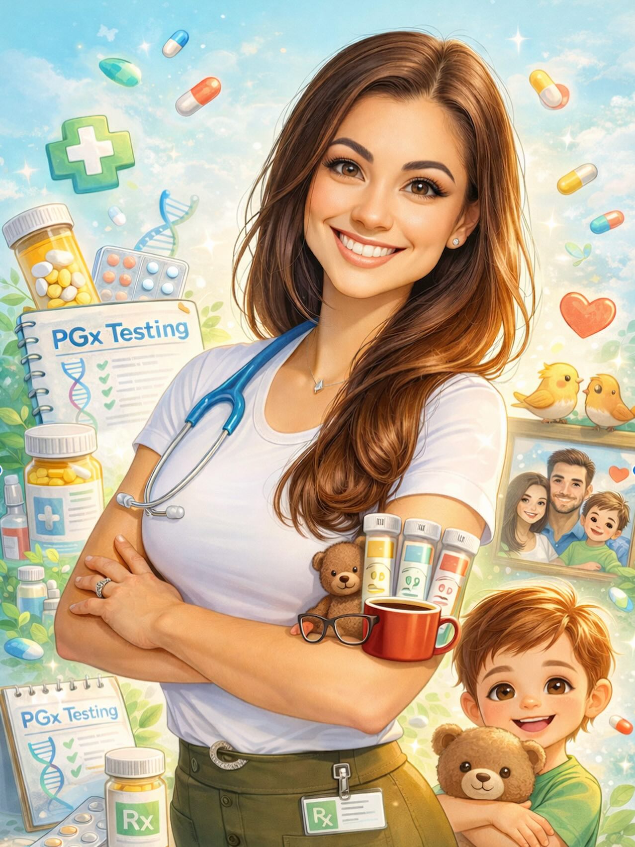 Some days I’m a pharmacist deep in pharmacogenomic testing.
Some days I’m reviewing medications and supplements.
Most days I’m also a boy mom, balancing family, work, and a whole lot of heart.
This illustration captures exactly why Florida PGX Consulting, LLC exists. I believe personalized medicine should feel human, not overwhelming. Pharmacogenomics helps us understand how your genetics influence medication response so we can reduce trial-and-error and create smarter, safer care plans.
As a precision medicine pharmacist, my role is to connect the science with real life — helping patients feel heard, supported, and confident in their health decisions. Whether it’s PGx testing, medication optimization, or supplement guidance, everything I do is rooted in clarity, education, and care for the whole person.
This isn’t just my work. It’s my purpose — and my family is always part of the why behind it.