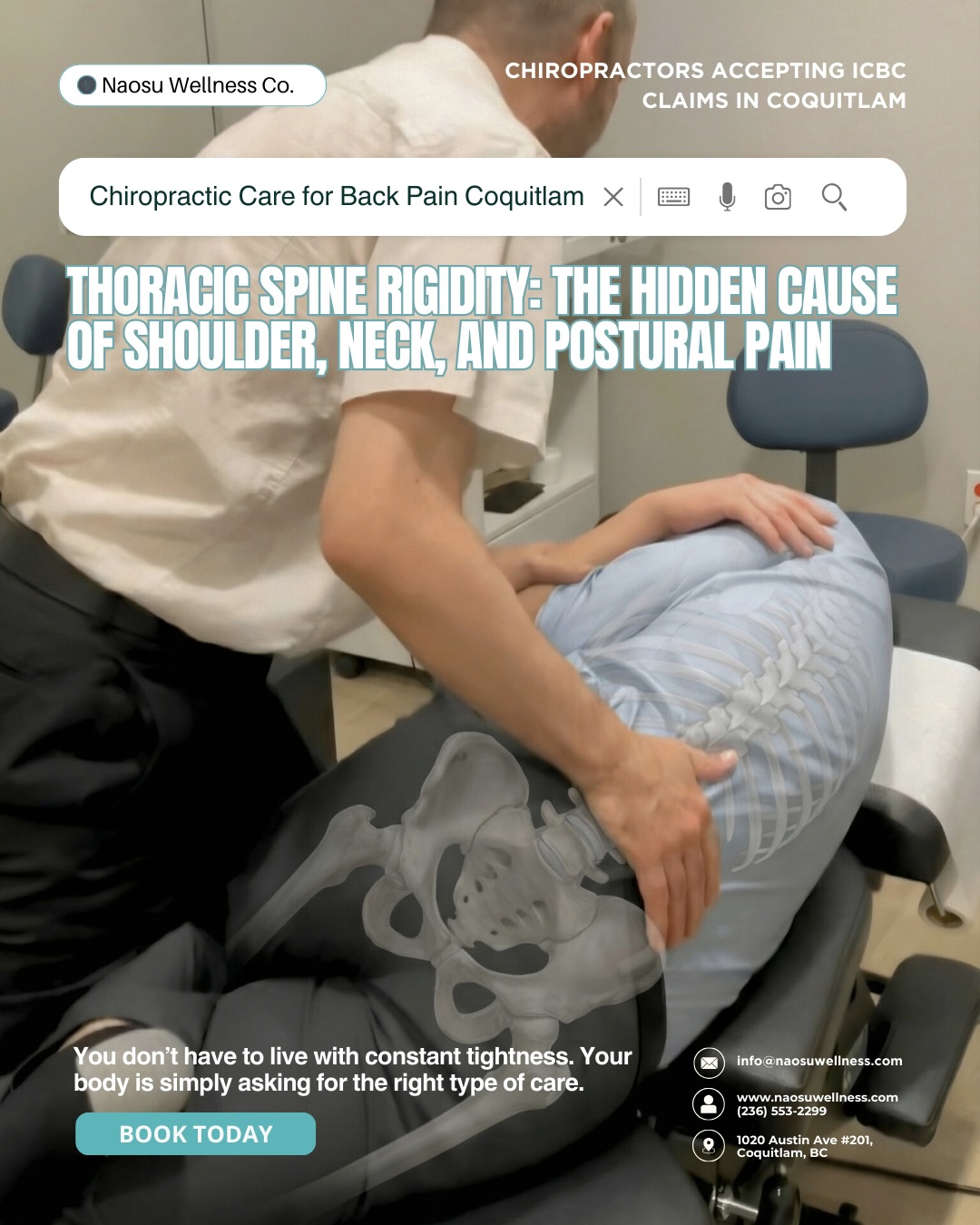 🌿 Thoracic Spine Rigidity: The Hidden Cause of Shoulder, Neck, and Postural Pain 🌿
If your shoulders always feel tight, your neck feels stiff by the end of the day, and your posture seems to be getting worse no matter how much you stretch… the problem may not be where you feel the pain.
It may be coming from your thoracic spine — the mid-back region that is designed to rotate, extend, and support healthy posture.
When the thoracic spine becomes rigid (very common with prolonged sitting, computer work, driving, and phone use), your body begins to compensate. Your neck works harder. Your shoulders elevate. Your lower back overextends. Over time, this compensation leads to:
• Chronic shoulder tightness
• Neck stiffness and tension headaches
• Rounded shoulders and forward head posture
• Reduced breathing capacity
• Upper back discomfort and fatigue
This is not a muscle problem. This is a spinal mobility problem.
At Naosu Wellness Coquitlam, our chiropractors focus on restoring proper thoracic mobility through precise spinal adjustments, joint mobilization, soft tissue work, and corrective exercises designed to help your body move the way it was designed to.
When thoracic movement returns, you’ll notice:
✔️ Shoulders feel lighter
✔️ Neck tension decreases
✔️ Posture improves naturally
✔️ Breathing becomes easier
✔️ Less strain on the entire spine
You don’t have to live with constant tightness. Your body is simply asking for the right type of care.
📍 1020 Austin Ave #201, Coquitlam, BC
📞 (236) 553-2299
🌐 www.naosuwellness.com