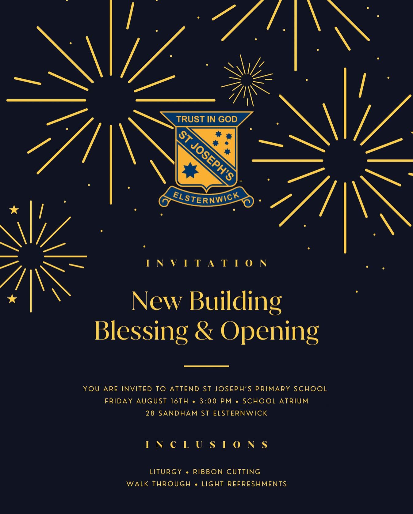 We warmly invite our community along to the New Building Blessing and Opening Ceremony on Friday August 16th at 3pm, as we celebrate this significant milestone in our school’s journey. Please RSVP via Operoo or contact office@sjelst.catholic.edu.au.