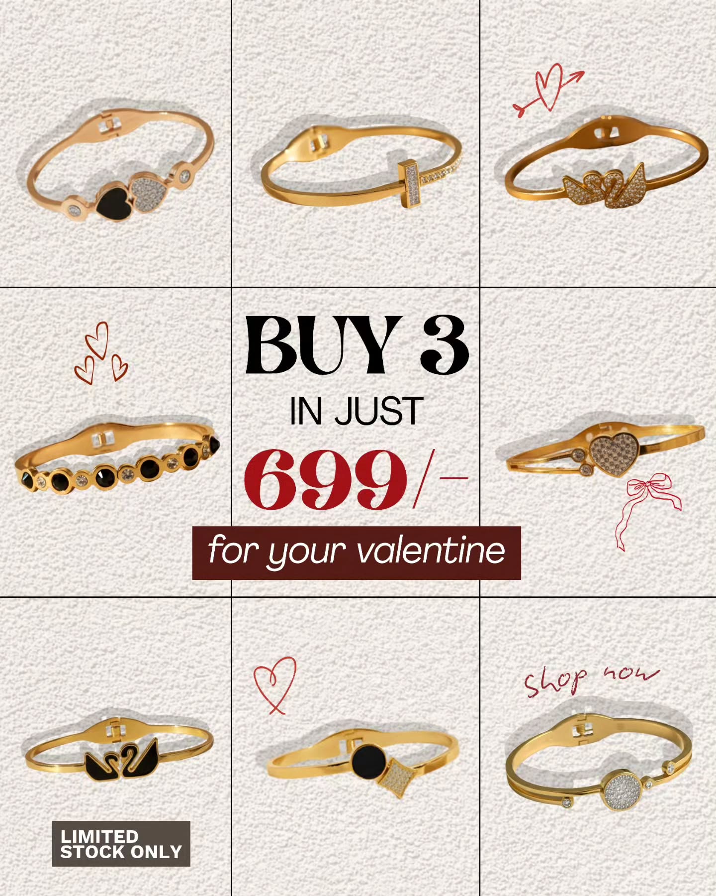 Because one bracelet is never enough 💫
Buy 3 stunning bangles for just ₹699 — the perfect Valentine’s surprise they’ll never forget 💝
Limited stock, so don’t wait!
#valentinesgifting #jewellerylovers #buy3offer #giftherlove #limitedstock
