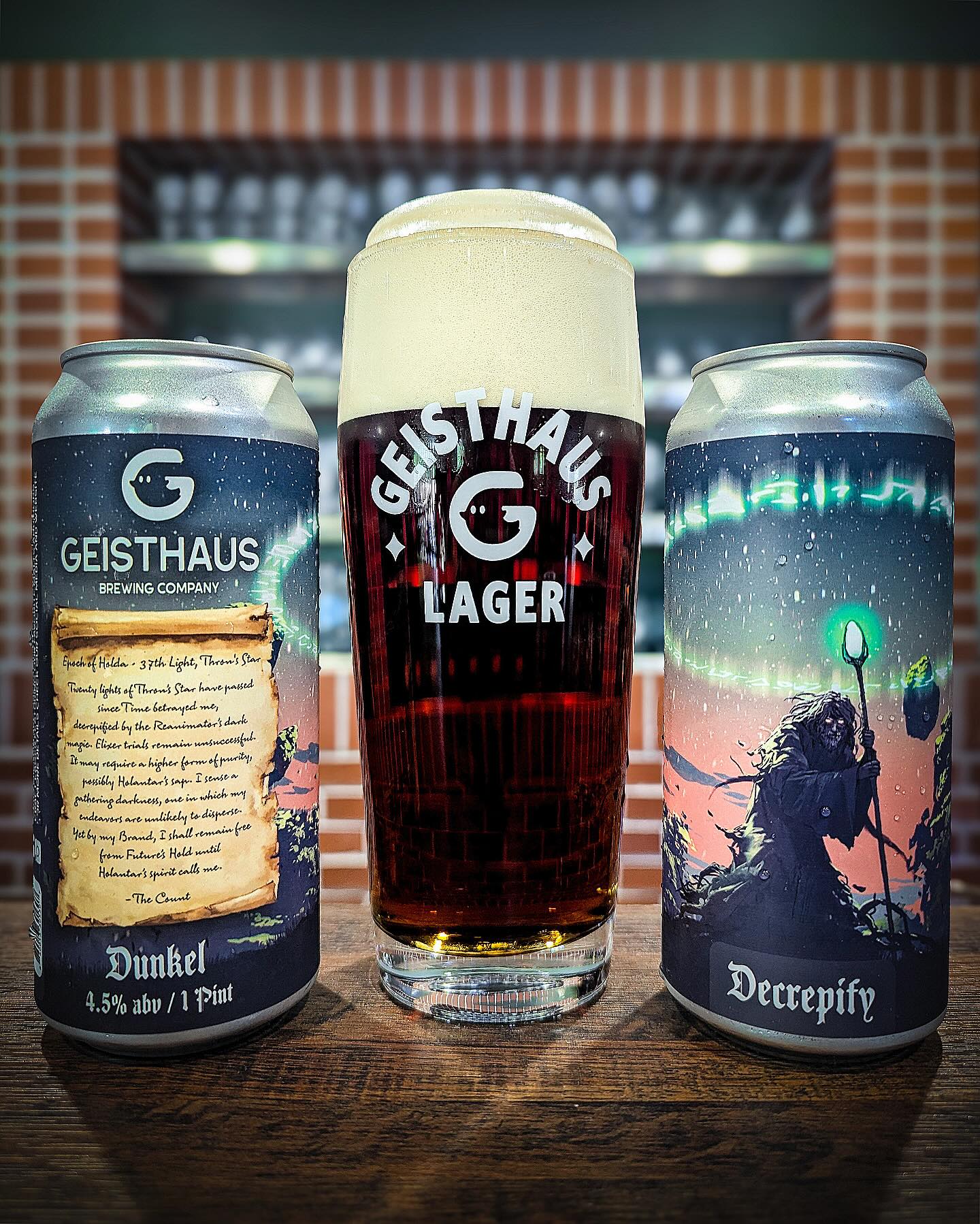 Anniversary Release 2 of 4
———
Epoch of Holda - 37th Light, Thron’s Star
Twenty lights of Thron’s Star have passed since Time betrayed me, decrepified by the Reanimator’s dark magic. Elixir trials remain unsuccessful. It may require a higher form of purity, possibly Holantar’s sap. I sense a gathering darkness, one in which my endeavors are unlikely to disperse. Yet by my Brand, I shall remain free from Future’s Hold until Holantar’s spirit calls me.
-The Count
———
Decrepify. Munich-style Dunkel. 4.8%
The dark counterpart of Bavarian lagerbier. Step-mashed with a blend of 5 different German malts for maximum complexity, balanced by a touch of Magnum and Mittelfrüh hops. Natural carbonation captured by spunding and lagered in horizontal tanks until perfectly rich and smooth. Unwind with caramel ribbon biscotti half-dipped in chocolate and a dusting of select Kona roast.
Available tomorrow in 1.0 liter, half-liter, and 0.3 liter pours off long-neck @lukr.cz faucets, with 4-packs to-go on Saturday, Feb 14th.