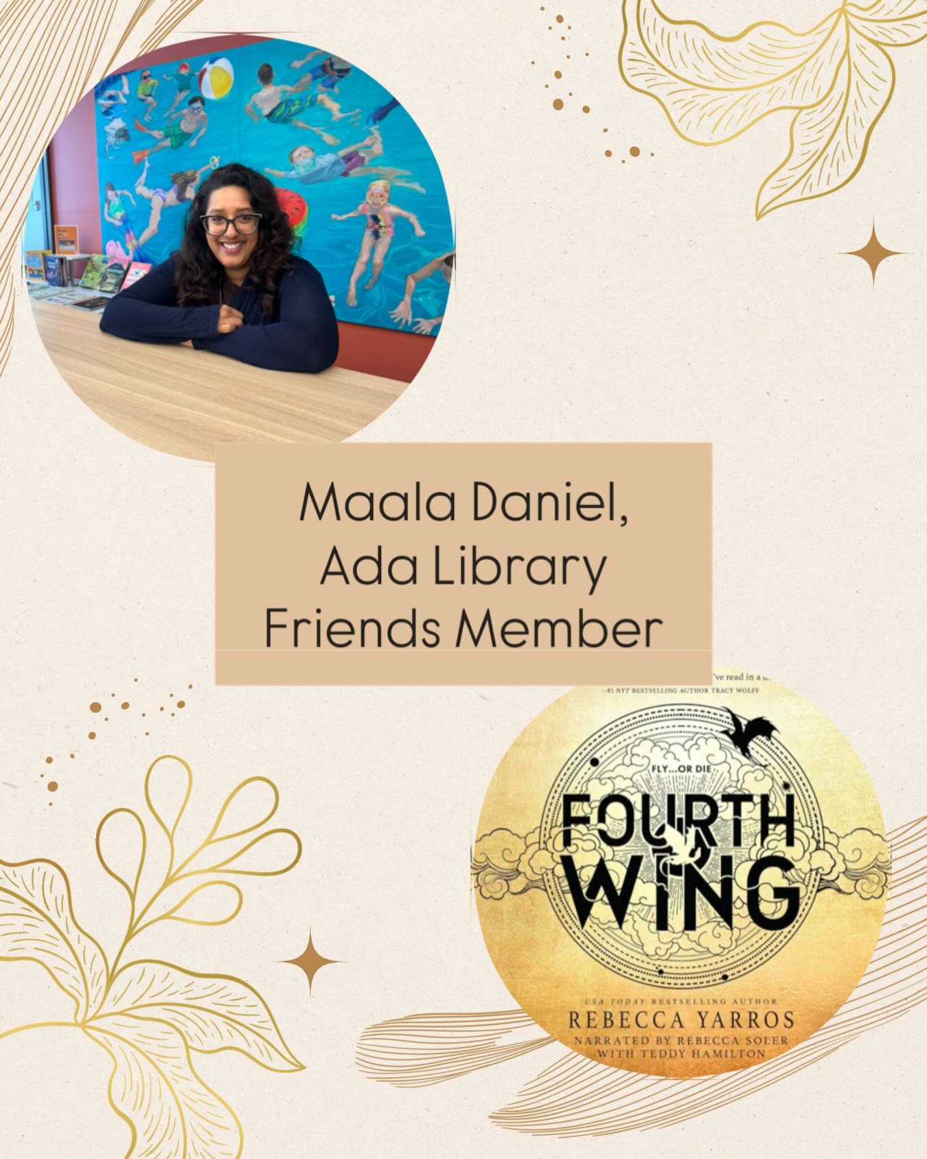 To celebrate Amy Van Andel Library and the @adalibraryfriends turning FIVE, we’re featuring five Friends members ✨
Maala Daniel:
What do you appreciate about the Amy Van Andel Library?
I like the modern style, but still easy and comfortable atmosphere of the library. It’s perfectly designed for all ages!
What is a book you’ve recently loved reading?
I most recently finished Fourth Wing as per my twin daughters’ recommendation. The book was a fast and fun read. The bonus was that I got to connect with my teenagers over reading.
Thanks so much for supporting the library, Maala!