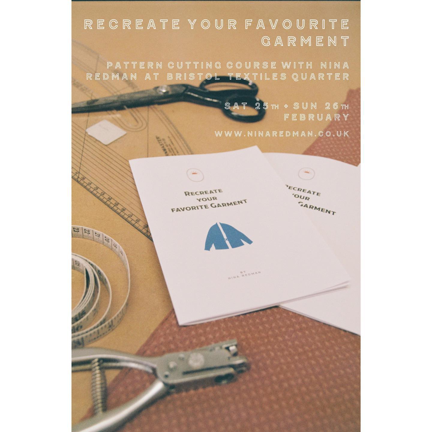 Come join our new course "Recreate you favourite garment" on the 25th and 26th of February in Bristol Textiles Quarter we only have a few spaces left !
This two-day workshop provides a fantastic introduction to pattern cutting by showing you how to copy an existing favourite garment (without taking it apart!)
If this course is of interest to you feel free to send me a message or email at nina@ninaredman.co.uk