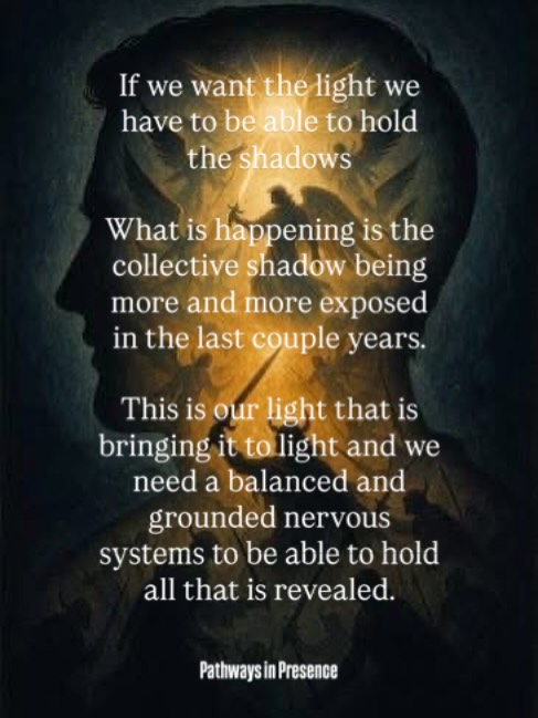 If we want the light we have to be able to hold the shadows.
What is happening is the collective shadow being more and more exposed in resent years.
This is our light that is bringing it to light and we need a balanced and grounded nervous systems to be able to hold all that is revealed.
It is our shadow. Not some distant evil somewhere else. (Although there is darkness that feeds from our fear and emotions etc.)
Accepting yourself and letting your own shadow come up for view will help the collective and humanity more than anything else.
And, we can make a change by making choices in our everyday lives! To buy local food, support local businesses, stop using brands that are directly related to the companies owned by the billionaires, learn about herbal remedies and eat well, don’t rely on big pharma, have acupuncture and homeopathy etc. instead… and so on and on.
We all can make choices in our lives to support what we know in our hearts.
By all means go to demonstrations or marches for peace, but do it with peace in your heart❣️not anger and outrage.
We need to let go of the illusion that we can have it all. Big houses and many cars, traveling around the globe for holidays and buying stuff from Amazon. This is not sustainable. It is living in the lie. That if I just go marching for peace and meditate, go to retreats and demand a better world, but at the same time I’m not willing to let go of any of my comforts or what I believe I deserve, I have done my part. I’m a good person, yes? Why do I have to give up what I want? Those bad people out there need to do it…
Most of us want a lot of things because we are not happy for no reason. We are seeking happiness in comforts and trying to buy happiness… instead of being. When I slow down and become more present I automatically am happy with way less stuff. It’s just how it is.
We need to wake up from this dream that I’m not responsible. Someone else is. The government, the evil billionaires, my neighbours, my parents, my husband or wife. Always someone else needs to change first. And then, no one does. And the nightmare continues.
We need to LIVE what we know now!! Embodied wisdom is the key