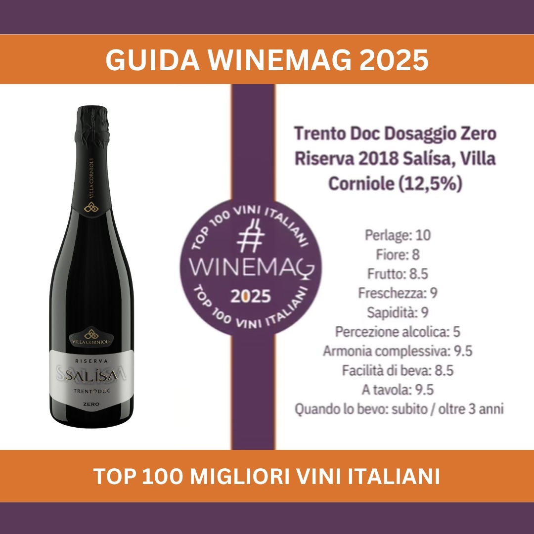 📣 Il nostro Trento Doc Salísa Zero Riserva 2018 tra i TOP 100 MIGLIORI VINI ITALIANI secondo @davide_bortone_winemag 2025! 🥂
Con un punteggio stellare il nostro Dosaggio Zero si conferma una scelta di eccellenza. @salisa_trentodoc
Grazie @davide_bortone_winemag
#VillaCorniole #Trentodoc #Winemag2025 #Top100ViniItaliani