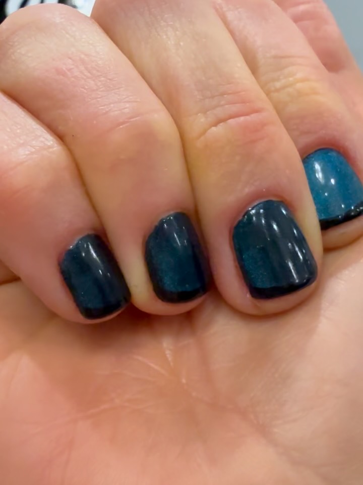 Black French with Green Cat Eye base ๐#polishedspanails #french #cateyenails๐
๐ป
