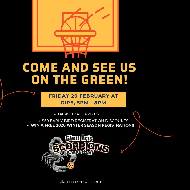 Come and see us at the GIPs Evening on the Green!
Shoot some hoops and win great prizes. A free 2026 Winter season rego is also up for grabs!