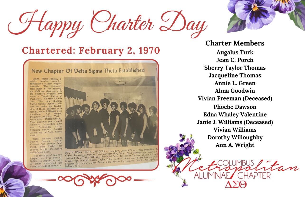 On February 2, 1970, on the beautiful grounds of Callaway Gardens in Pine Mountain, Georgia, thirteen visionary women answered a powerful call to serve. Recognizing a need for meaningful, impactful programming in the community, these dedicated members of Delta Sigma Theta Sorority, Incorporated came together to charter what was then known as the Harris County Alumnae Chapter. That moment marked the beginning of a legacy rooted in service, sisterhood, and purpose.
What began as a bold and intentional step forward quickly grew into sustained impact. Over the next nine years, the chapter expanded as Deltas from surrounding communities joined the work, strengthening both reach and relevance. As growth continued and demographics evolved, the chapter was renamed the Columbus Metropolitan Alumnae Chapter of Delta Sigma Theta Sorority, Incorporated on December 4, 1979, affirming its commitment to a broader service area and a deeper level of community engagement.
For 56 years, the Columbus Metropolitan Alumnae Chapter has remained steadfast in its commitment to excellence in service, purposeful partnerships, and transformative programming. As college educated, professional women, the chapter proudly serves Columbus and Harris County, Georgia, along with Phenix City and Russell County, Alabama, consistently responding to the needs of the communities it serves.
This milestone is possible because of the courage, foresight, and dedication of the charter members who laid the foundation. Their vision continues to guide the chapter’s work today as programming aligns with the National Strategic Plan and moves forward with intention, integrity, and measurable impact.
Today is a celebration of legacy, leadership, and lasting service.
Happy 56th Charter Day to the Columbus Metropolitan Alumnae Chapter.
CMAC Impact. Purposeful Partnerships. Forward with Fortitude.
#CMACImpact #PurposefulPartnerships #56thCharterDay #DST1913 #ForwardWithFortitude SouthernRegion DeltaSigmaTheta