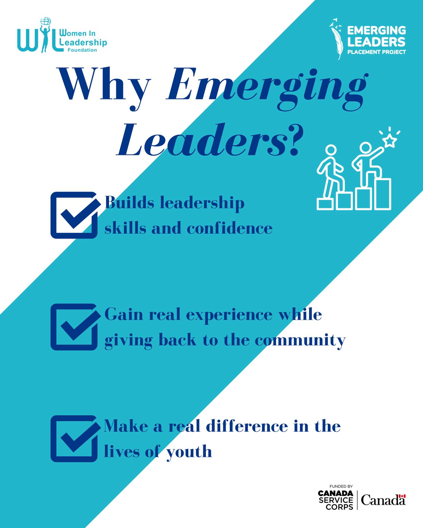 Thinking about getting involved and wanting to know what makes Emerging Leaders different? 🌱
The Emerging Leaders Placement Project is more than just volunteering. You gain real, hands on experience while giving back to your community, build leadership skills and confidence, and make a meaningful difference in the lives of youth. It is a chance to grow, lead, and create impact at the same time. If you are ready to step into your potential, this is for you.
📧 connect@womeninleadership.ca
🔗 Head to the link in our bio to get started!
Proudly funded by Canada Service Corps
#CanadaServiceCorps #LeadersToday #YouthInCanada #EmergingLeaders #LeadershipDevelopment YouthLeadership