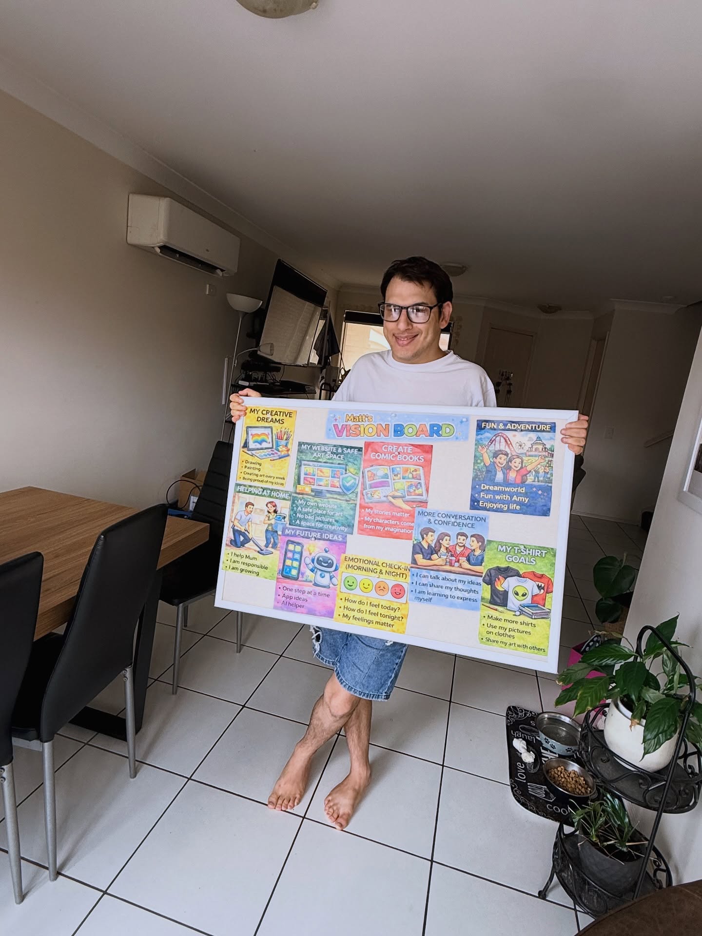 Matt finished creating his 2026 vision board this week and it looks absolutely amazing 🙌🏼 We are very proud of you Matt.
This is more than just pictures on a board, it’s a reflection of his ideas, creativity, and the future he’s working towards.
Matt’s next big goals :
👕 Creating his own T-shirts
📚 Developing his own comic books
…and eventually sharing and selling his creations.
We are so excited to support Matt on this journey and help turn his ideas into something real, meaningful, and his own 🙌🏼
This is the start of something really special for Matt and what believing in potential looks like 💛
#YouAreTheFocus #buildingdreams #creativegoal #visiontoreality #abilitynotdisability #supportingindependents #creativemind #microbusinessdreams #empowermentthroughsupport #turningideasintoaction