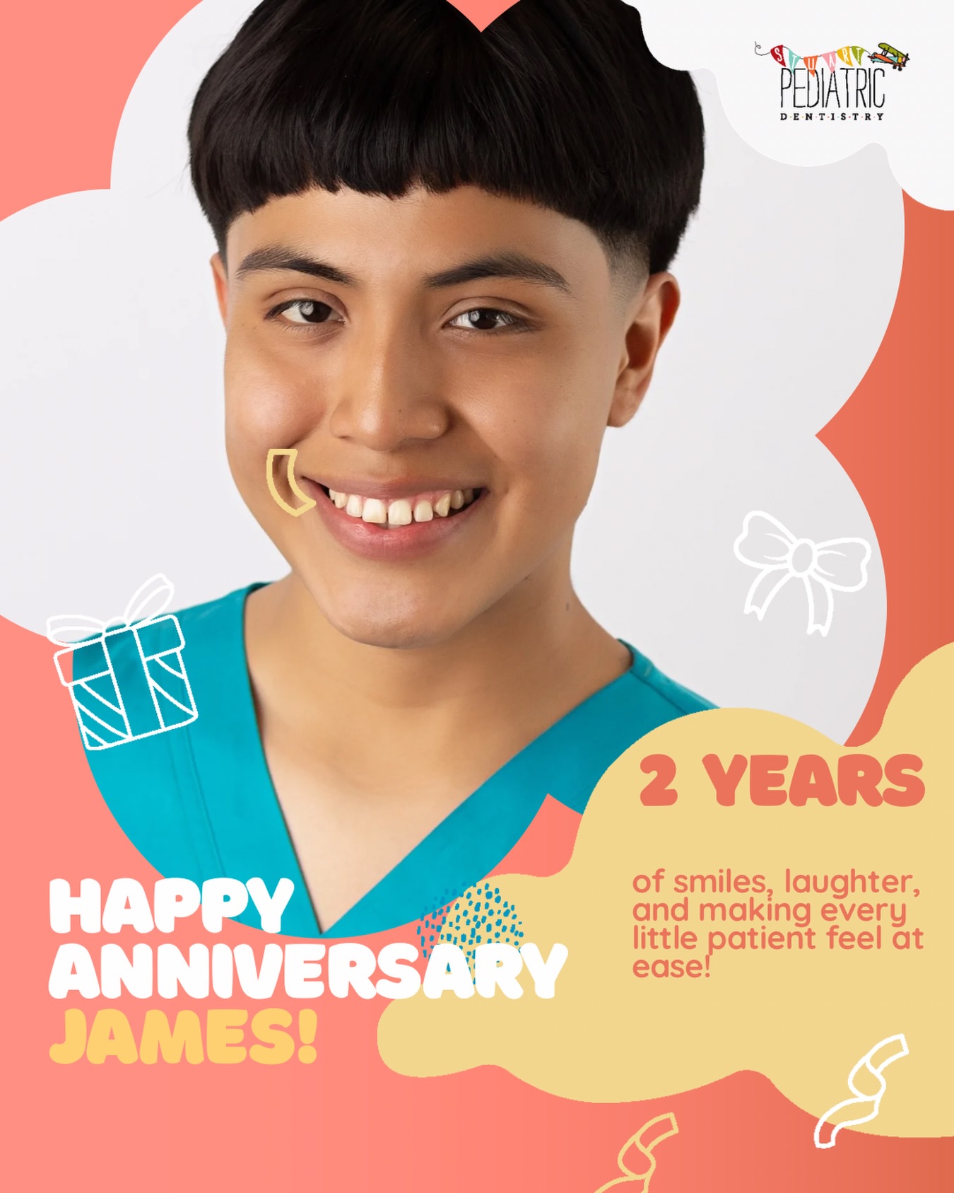 Happy work anniversary to James! We are so grateful for all that you do each and every day. Your kindness, patience, and dedication make such a difference for our little patients and their families. Thank you for being such an important part of our team—we’re lucky to have you!