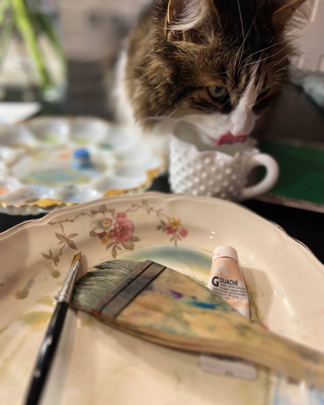 This isn’t paint water. I had to give him his own cup of water so he would stop trying to drink the paint water. Weirdo.