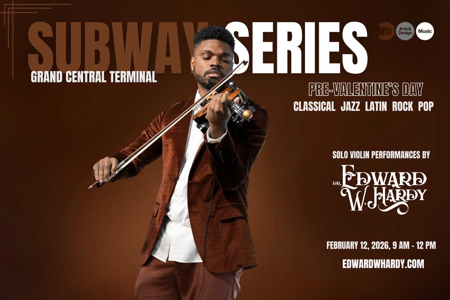 Valentine’s Weekend Update!🍫🎻
Tomorrow morning at my “Subway Series,” I’m getting into the Valentine’s spirit a little early — bringing the love songs, the romance, and yes… the roses🌹
If you’re passing through @grandcentralnyc, stop by for a free violin performance featuring romantic classical, jazz, Latin, rock, and pop — and grab a silk rose for your loved one, partner, date, situationship, friend, stranger… whoever deserves it😆🎻
Then on Valentine’s Night, the celebration continues at the sultry, intimate late-night lounge @downstairsatdrais / @draisnyc.
A different setting. Dim lights. Elevated ambiance. Same Valentine’s Day energy.
Official poster in my next post.
Can’t wait to see you on your commute and share some music magic all weekend long!
Presented in collaboration with @mta @mtaartsdesign and Music Under New York, transforming everyday NYC spaces into concert halls — accessible to everyone.
#valentinesdayideas #subwayseries #violin #grandcentralstation #violinconcert