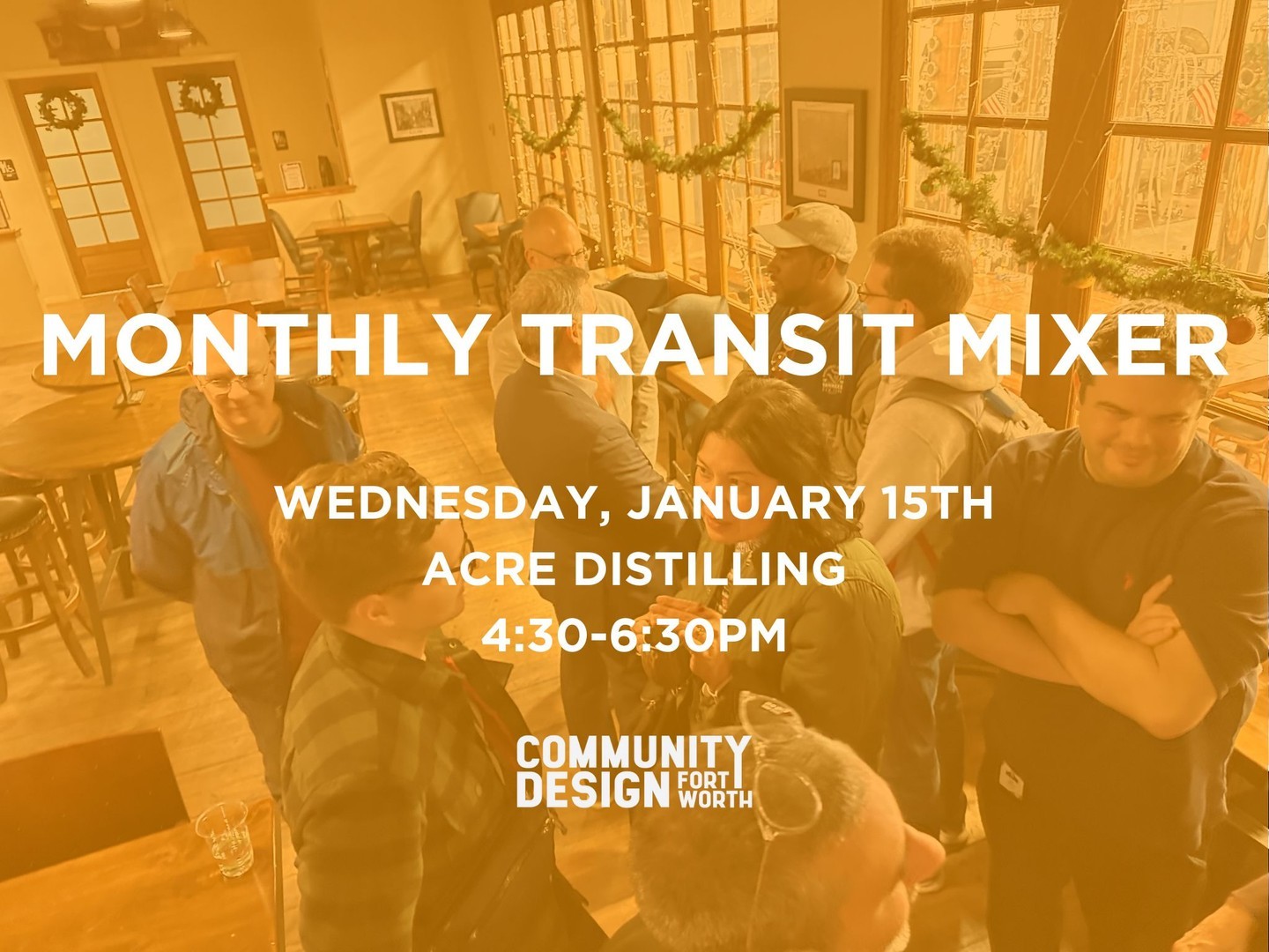 Join us for the first Monthly Transit Mixer of 2025 on Wednesday, January 15th!
This mixer will focus on @ridetrinitymetro’s new Orange Line. While you’re welcome to come and go from 4:30-6:30PM, stay for official remarks on the Orange Line at 5:30!
Location:
Acre Distilling
1309 Calhoun Street, Fort Worth, TX 76102
#communitydesignfortworth #transitmixer #dfwtransportation #ridetrinitymetro #orangeline