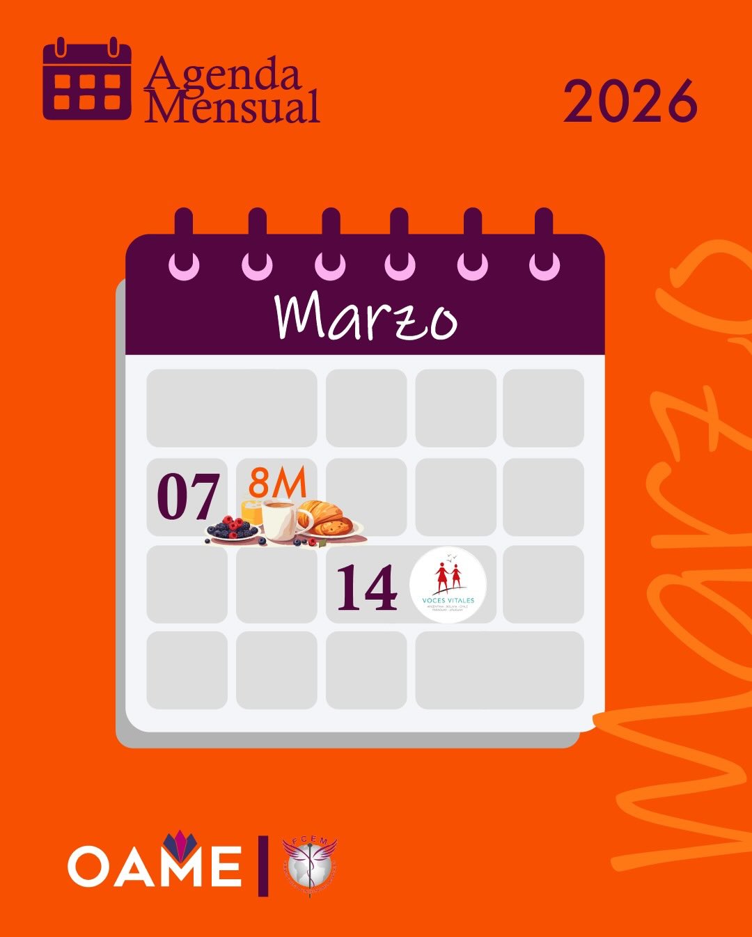📔Agenda de actividades MARZO 2026
👉Conocé las actividades, agendá las fechas y comenzá a participar!
#SomosOAME
#SolasInvisiblesJuntasInvencibles