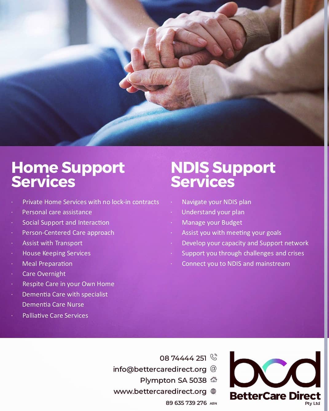 Greetings from BetterCare Direct
Contact us for all your home support services.