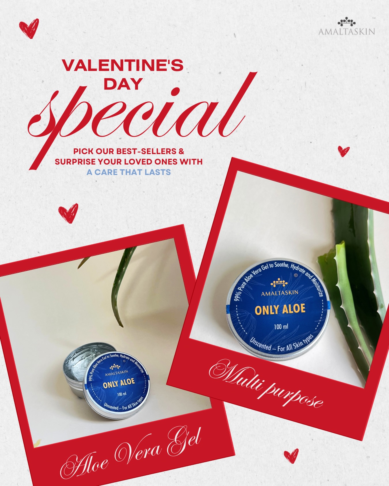This Valentine’s Day, gift something that shows true care. 💕
Pure Aloe Vera Gel - soothing, hydrating and endlessly versatile. Because love should feel gentle on the skin and last beyond just one day.
Shop now: link in bio.
#amaltaksin #valentinesgift #skincareproducts #naturalskincare #aloeveragel
