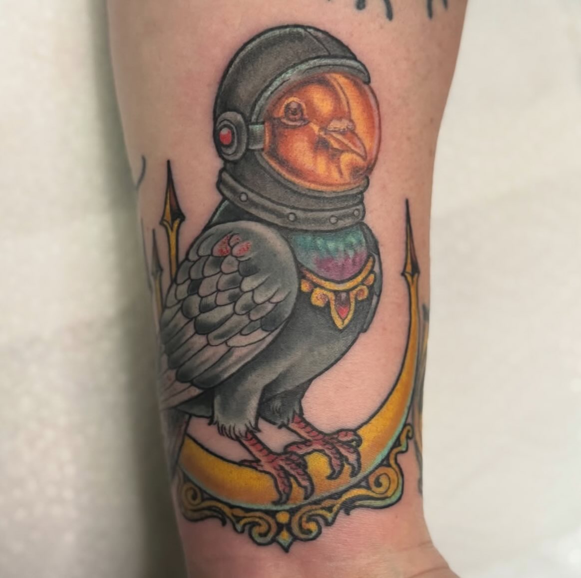 Sick moon pigeon from the great @cthomsentattoos !!
Stop by the shop on a Monday/Thursday/Friday/Saturday to get in his books!
#ironwoodink #pigeontattoo #omahatattooshop #colortattoo #omahanebraska